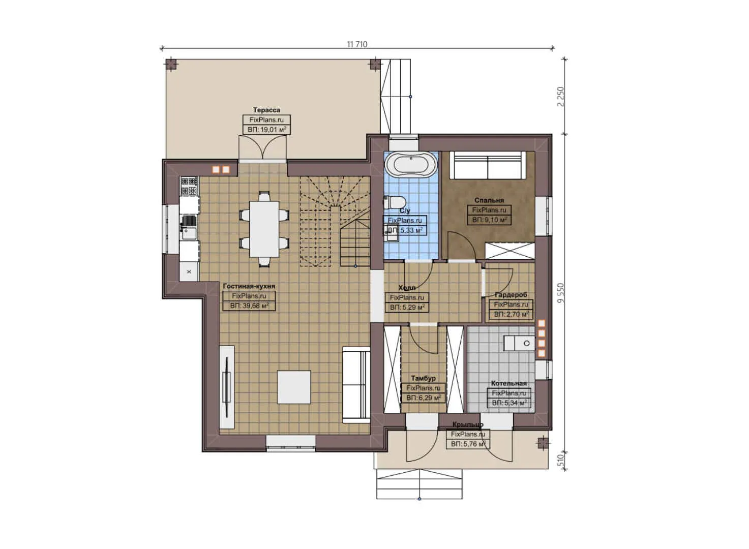 F-3914 - Планы дома с мансардой 10 на 12, площадью 170 м² с террасой и 4 спальнями