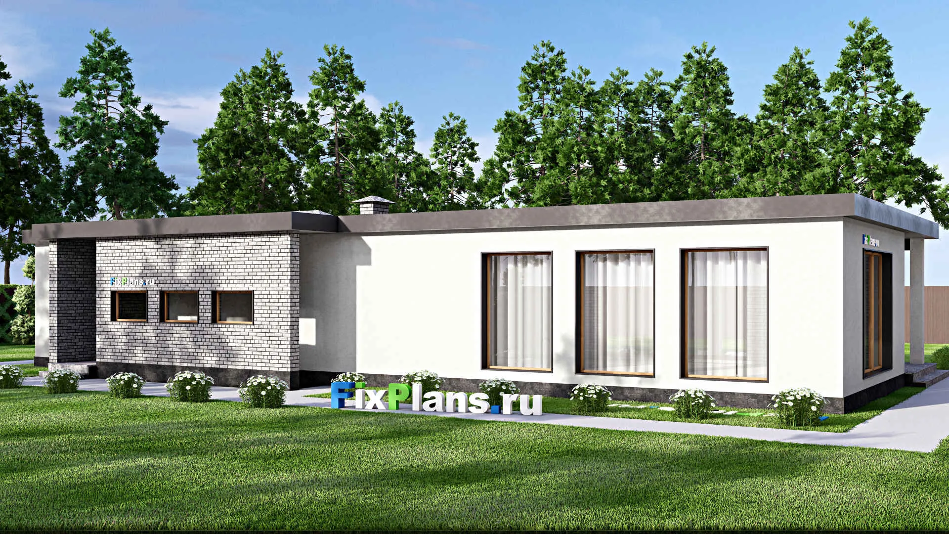 F-15587 - Проект одноэтажного дома 12 на 23, площадью 230 м² с цокольным этажом и 1 спальнями