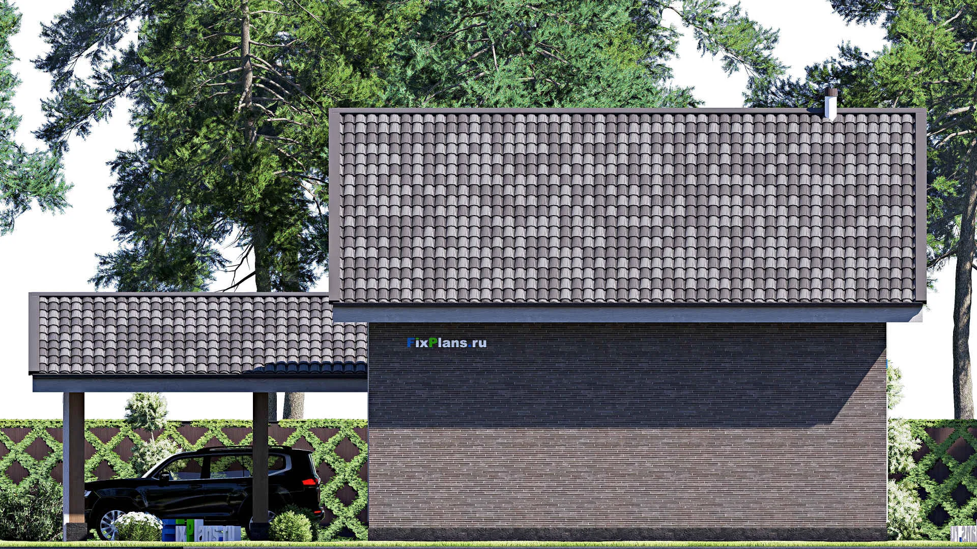 F-19286 - Проект дома с мансардой 16 на 16, площадью 140 м² с гаражом на 1 машину и 2 спальнями