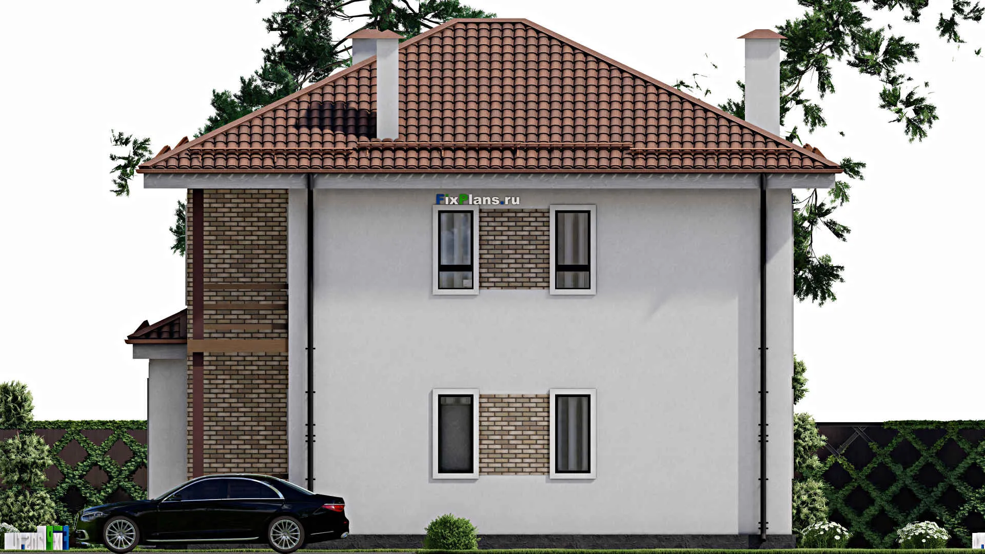 F-8684 - Проект двухэтажного дома 12 на 14, площадью 220 м² с террасой, балконом и 4 спальнями