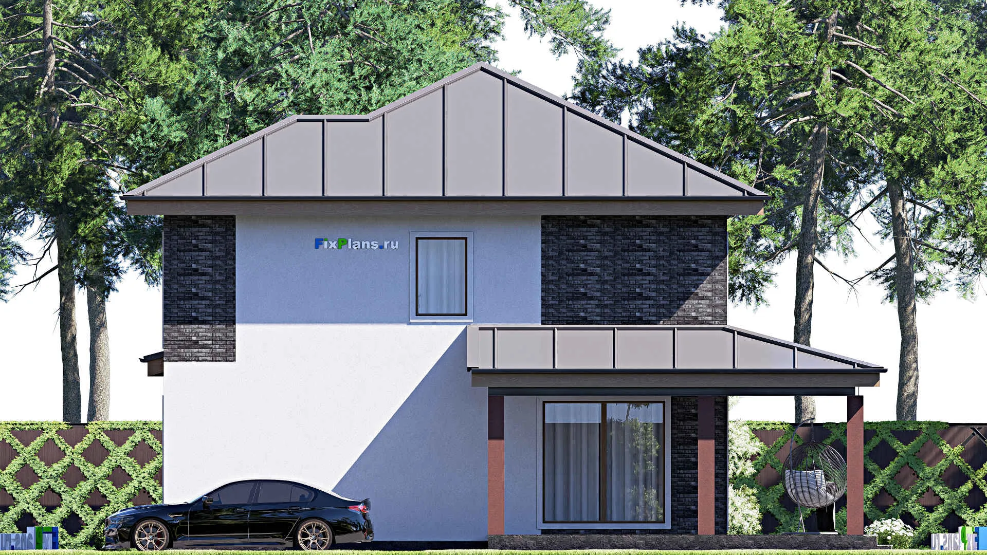 F-17414 - Планы двухэтажного дома 12 на 13, площадью 160 м² с террасой и 4 спальнями