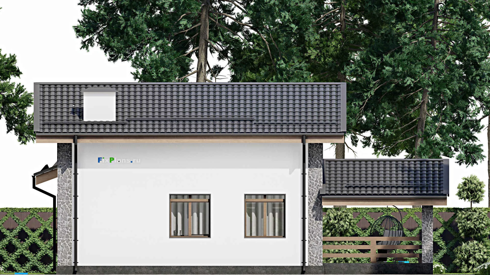 F-5084 - Планы дома с мансардой 10 на 15, площадью 170 м² с террасой, баней и 2 спальнями