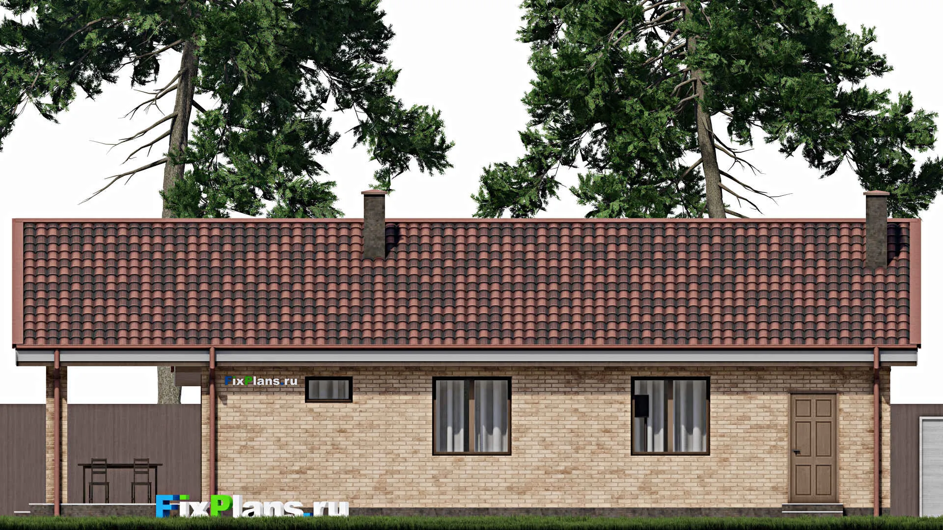 F-0611 - План одноэтажного дома 10 на 13, площадью 130 м² с террасой и 3 спальнями