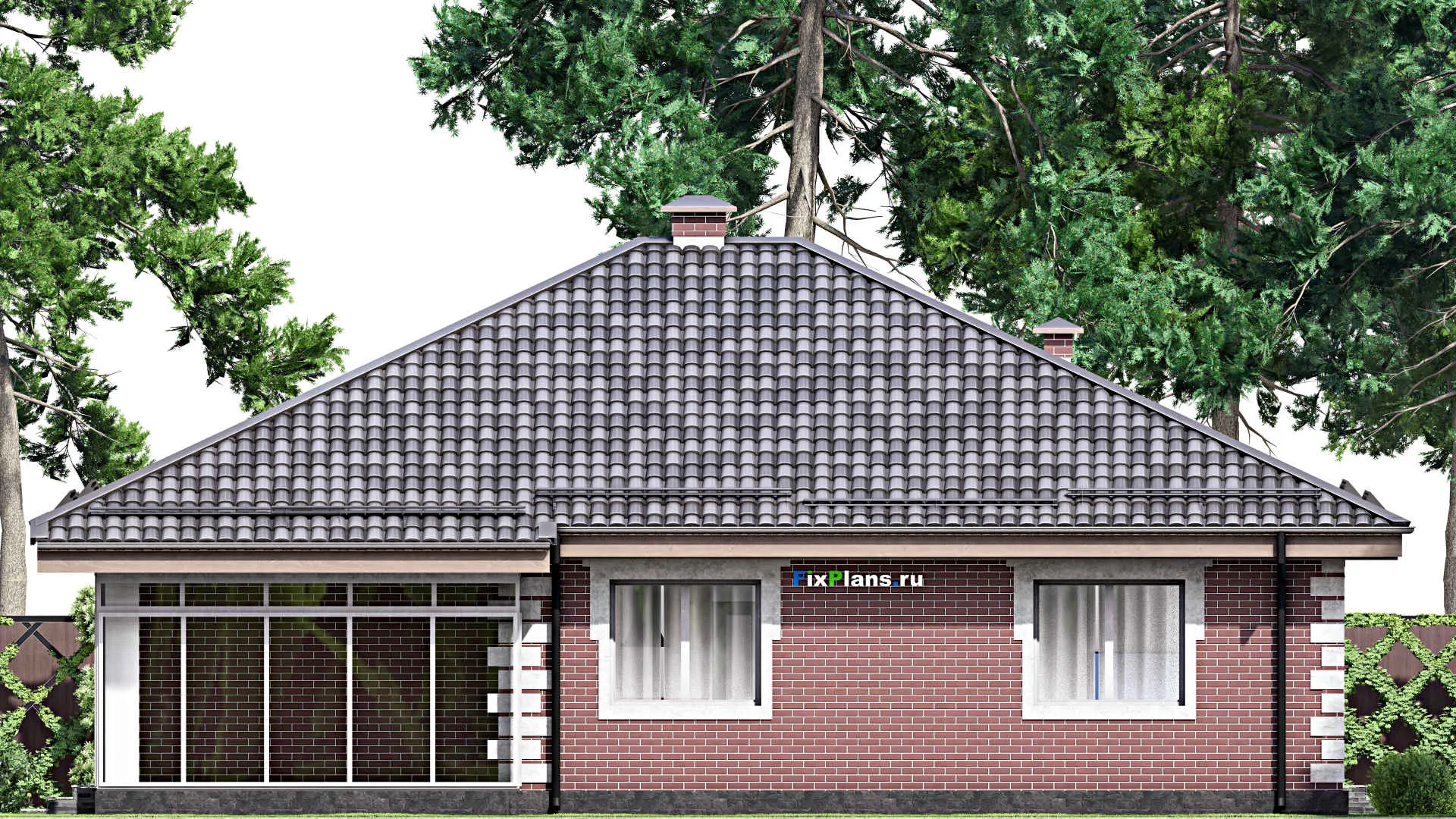 F-13022 - Проект одноэтажного дома 14 на 15, площадью 160 м² с террасой и 3 спальнями