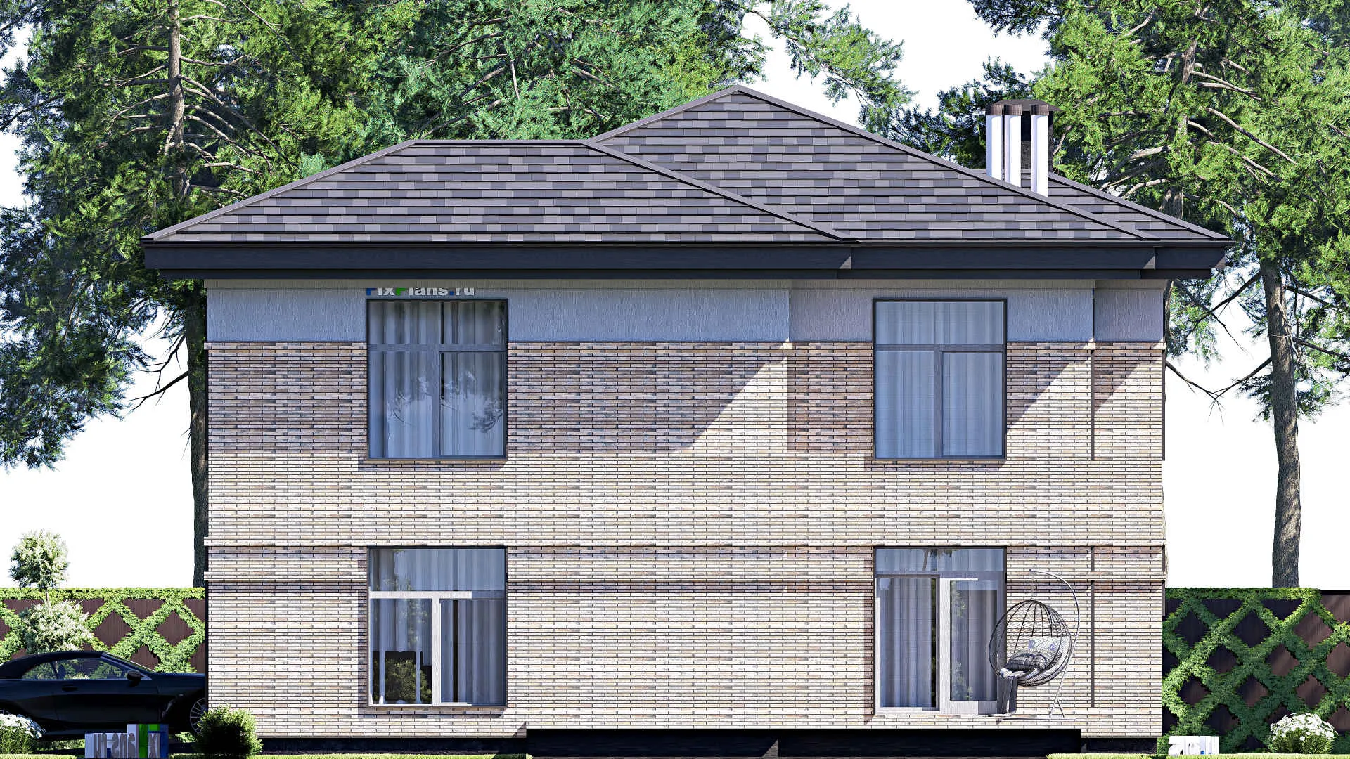 F-20735 - Проект двухэтажного дома 14 на 21, площадью 280 м² с террасой, балконом, гаражом на 1 машину и 4 спальнями