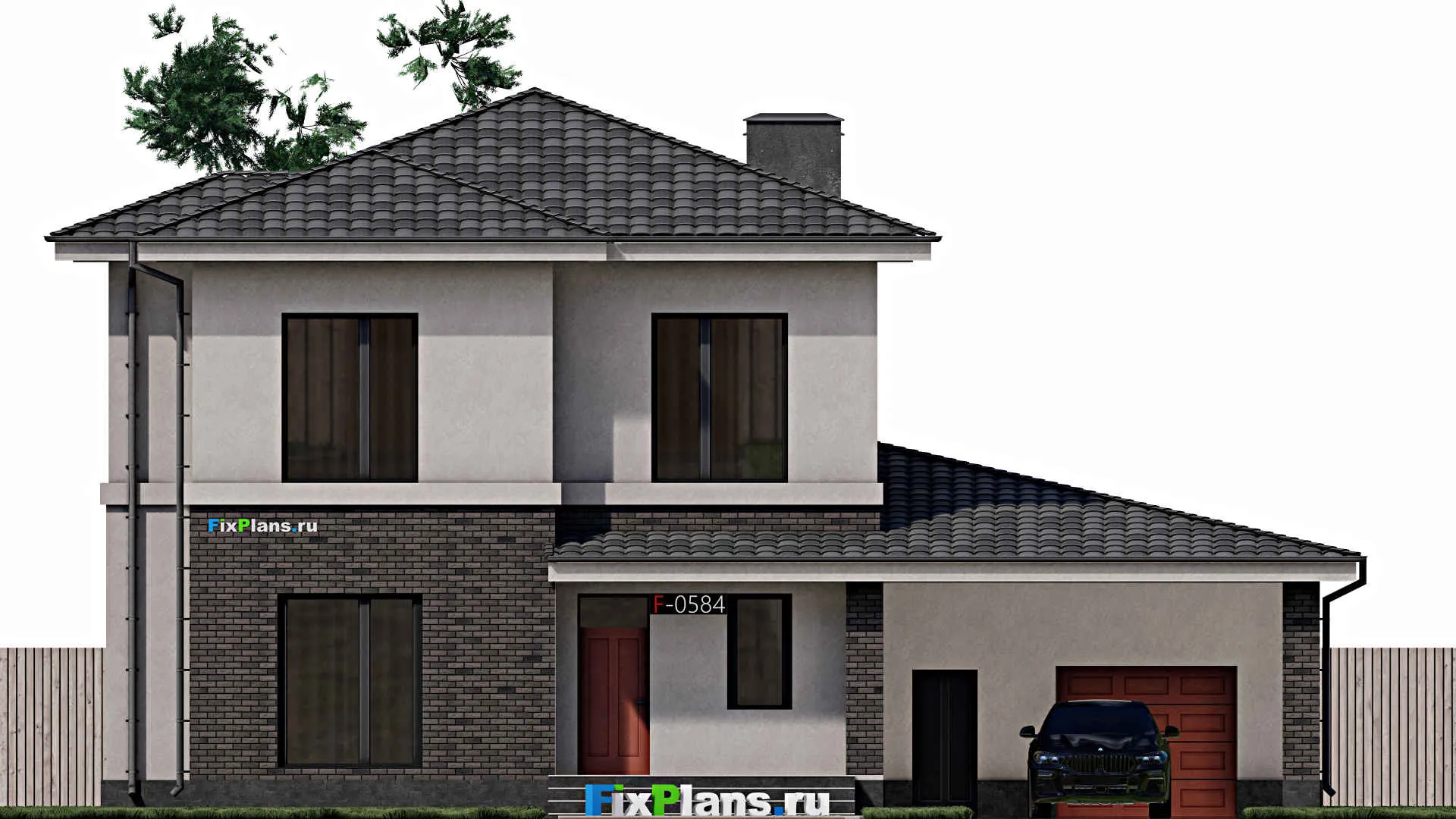 F-0584 - Планы двухэтажного дома 13 на 17, площадью 230 м² с террасой и 5 спальнями