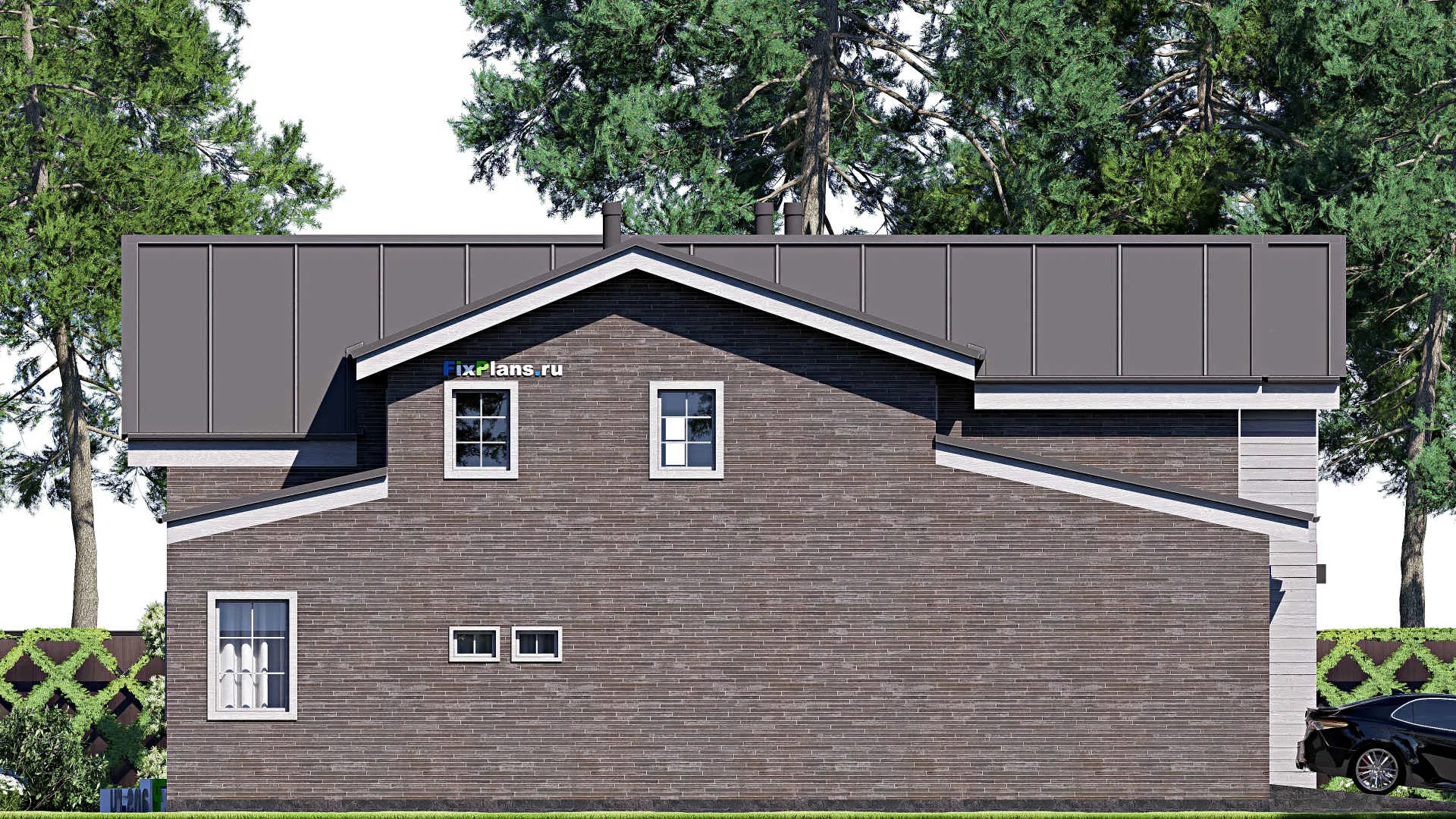 F-20411 - Планы дома с мансардой 14 на 15, площадью 240 м² с террасой, балконом, гаражом на 1 машину и 5 спальнями