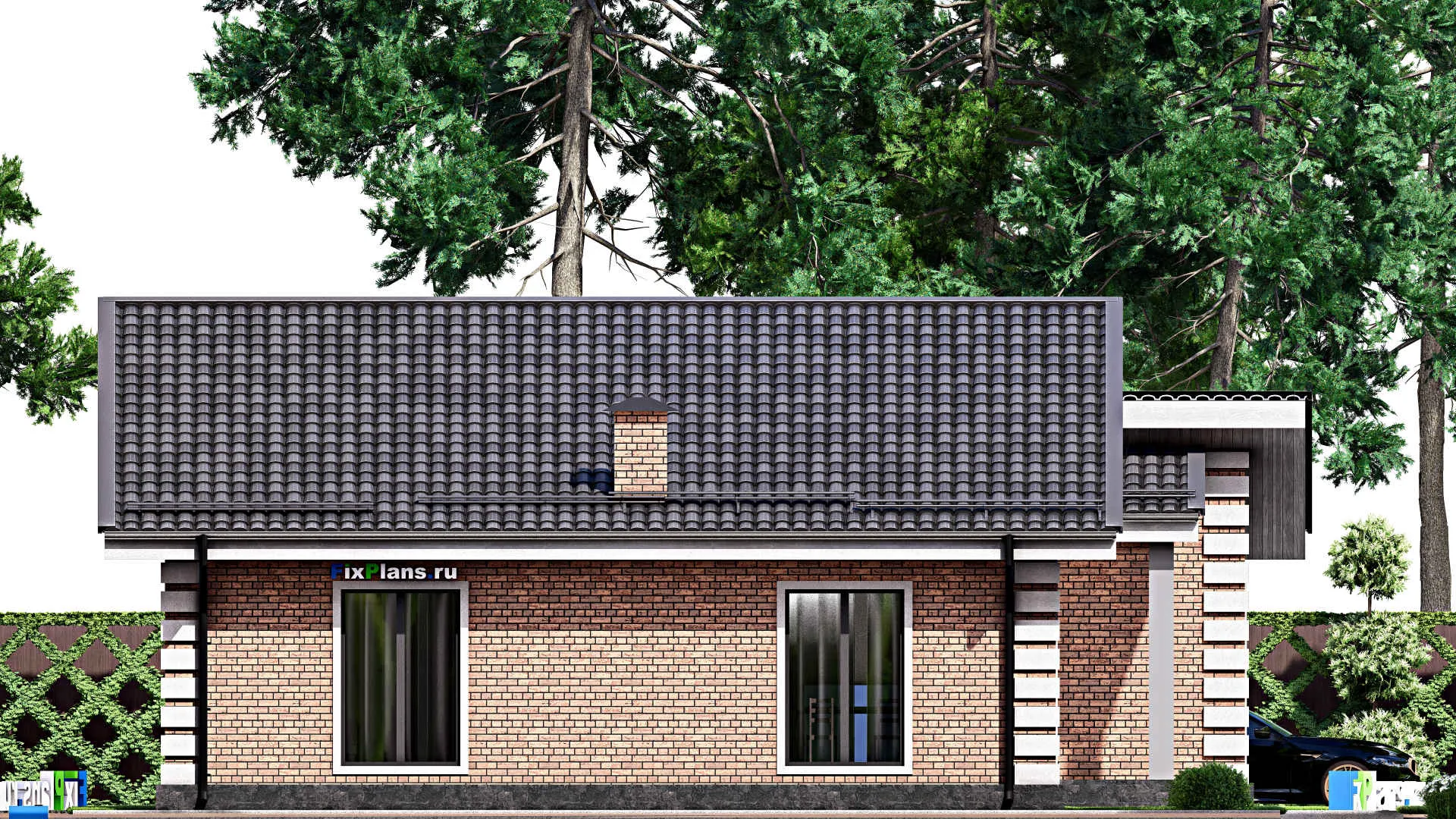 F-12482 - Проект одноэтажного дома 14 на 14, площадью 120 м² с 3 спальнями