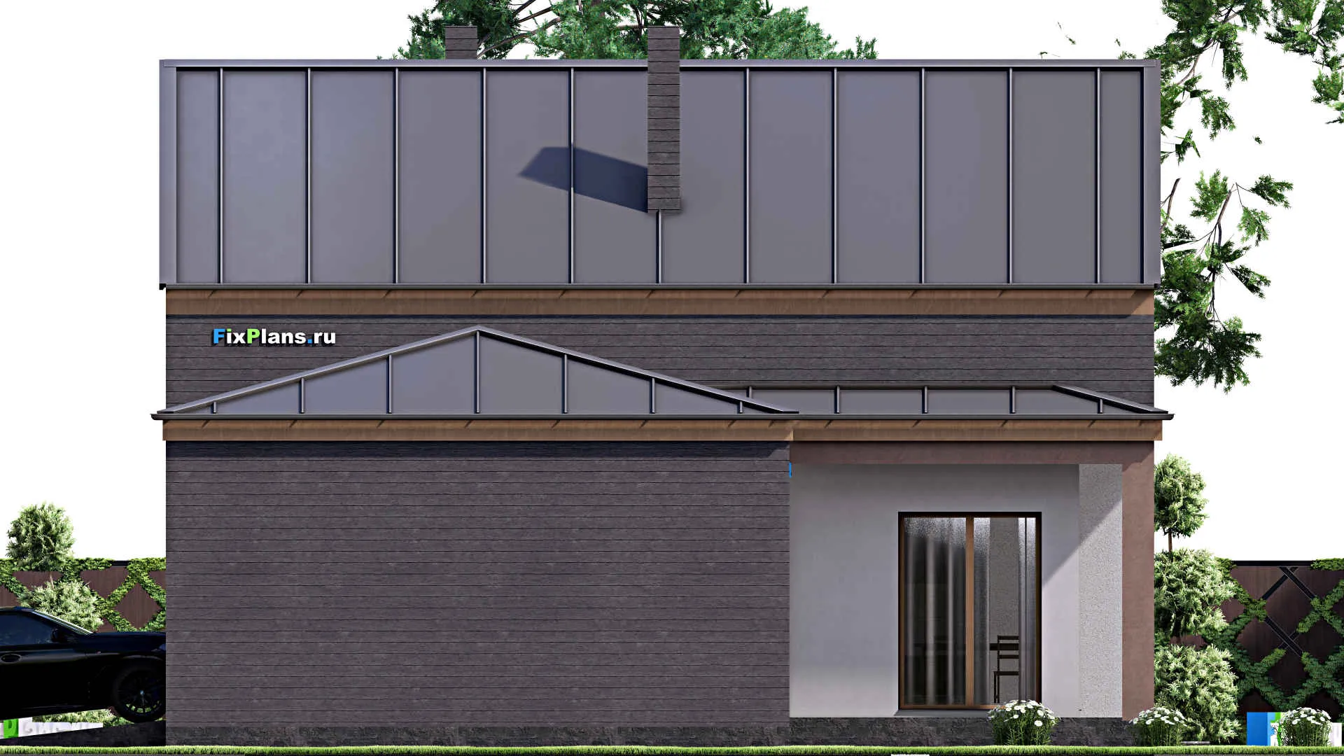 F-16208 - Проект дома с мансардой 13 на 14, площадью 180 м² с балконом, гаражом на 1 машину и 3 спальнями