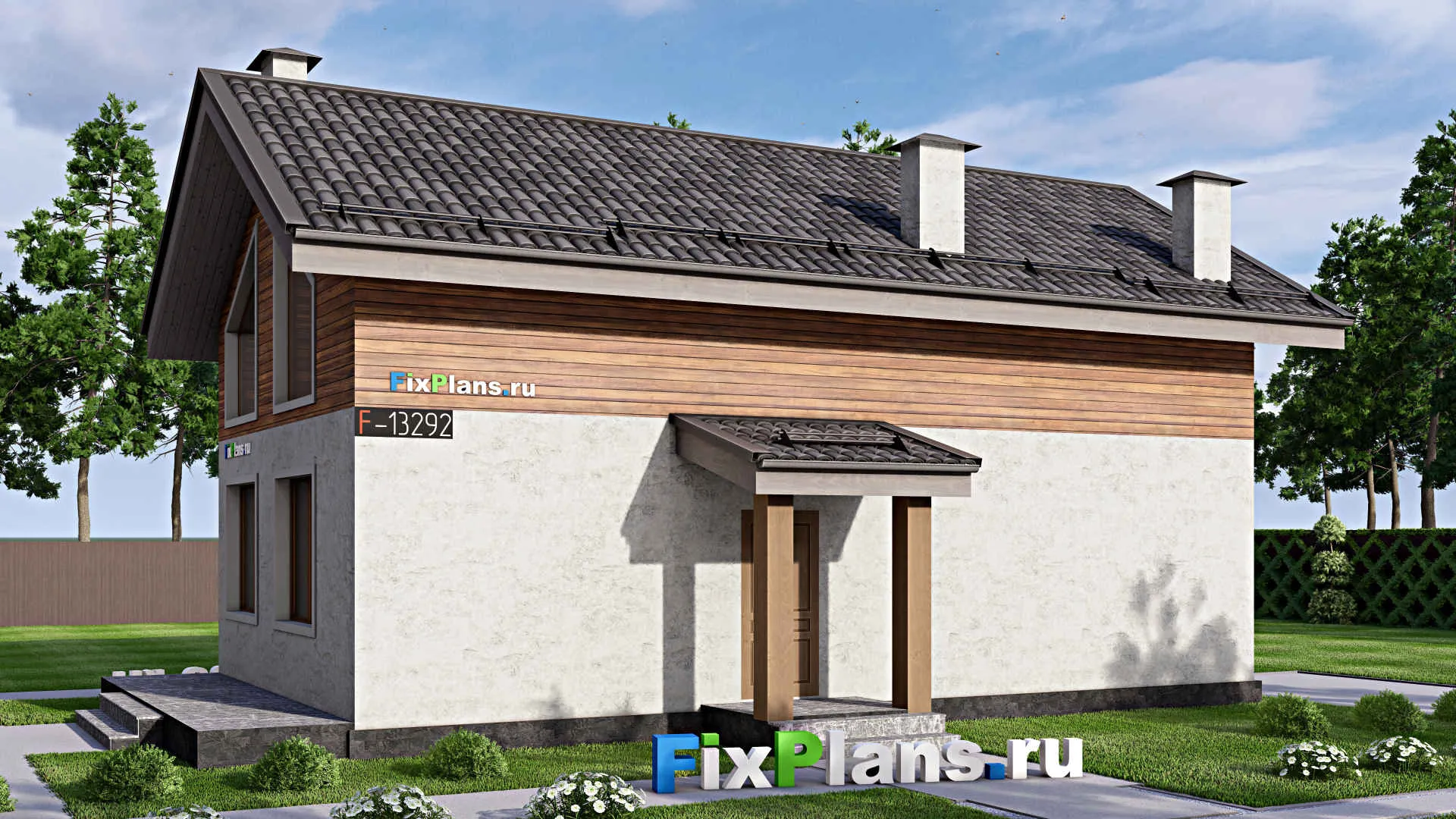 F-13292 - Проект дома с мансардой 9 на 14, площадью 140 м² с террасой и 2 спальнями