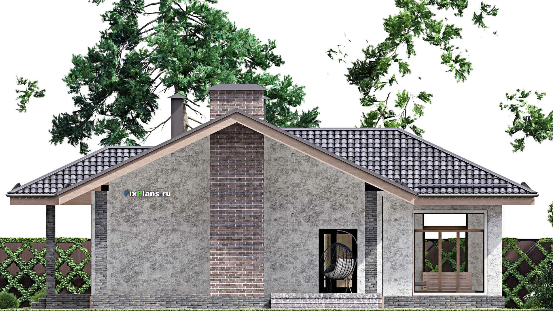 F-13391 - Проект одноэтажного дома 16 на 21, площадью 200 м² с террасой, баней и 3 спальнями