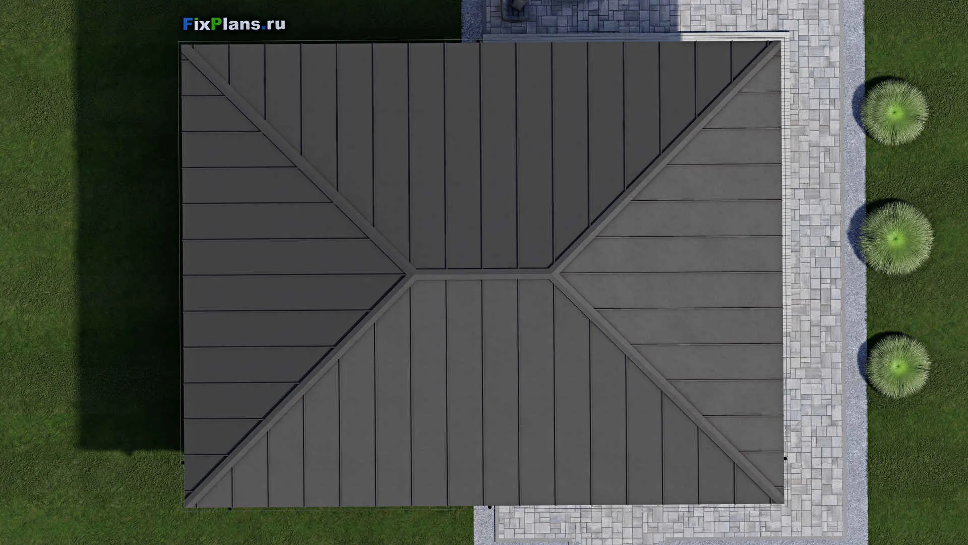 F-0053i - Проект одноэтажного дома 16 на 17, площадью 160 м² с террасой и 3 спальнями