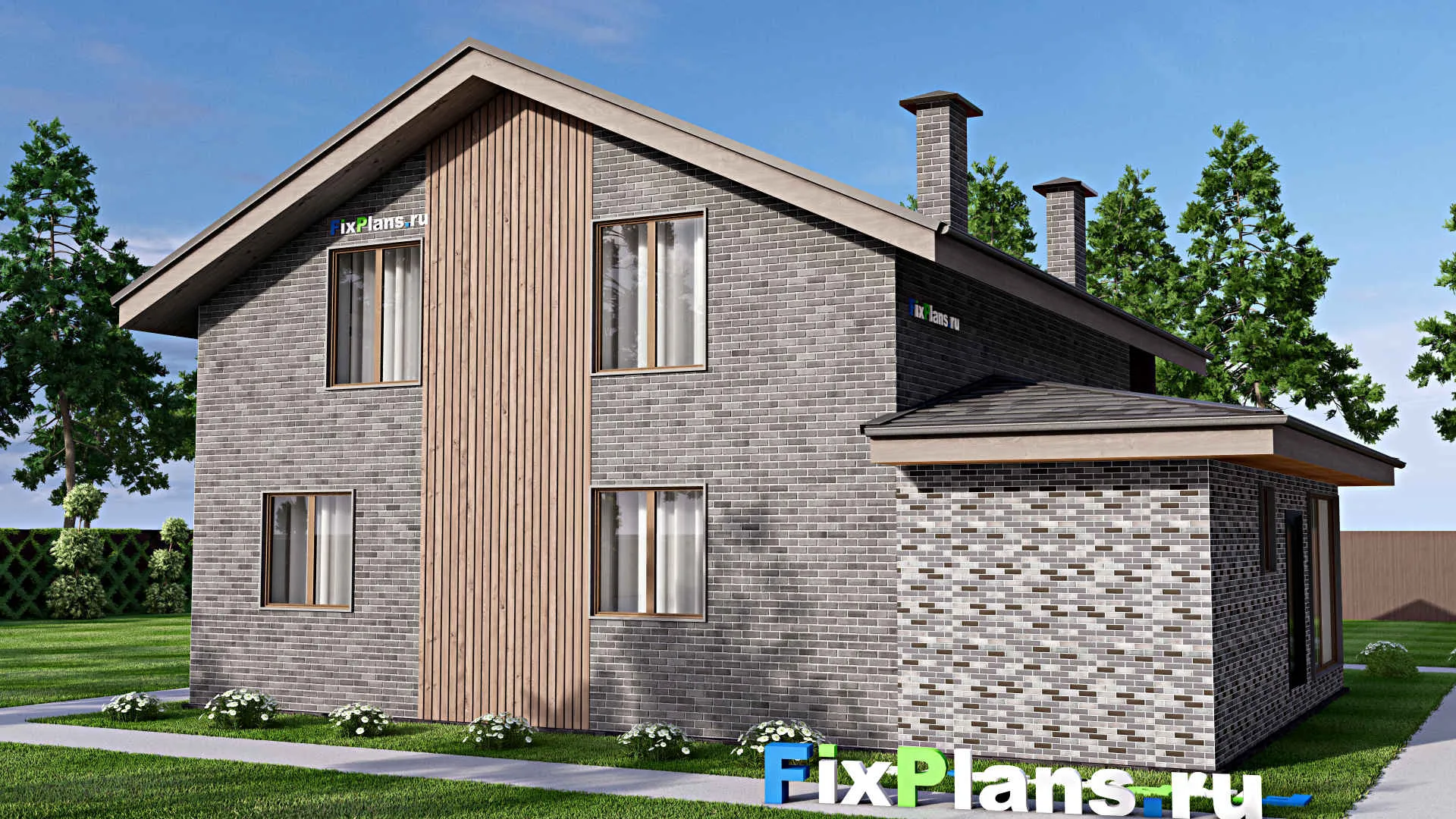 F-12464 - Проект дома с мансардой 12 на 13, площадью 210 м² с балконом, баней и 3 спальнями