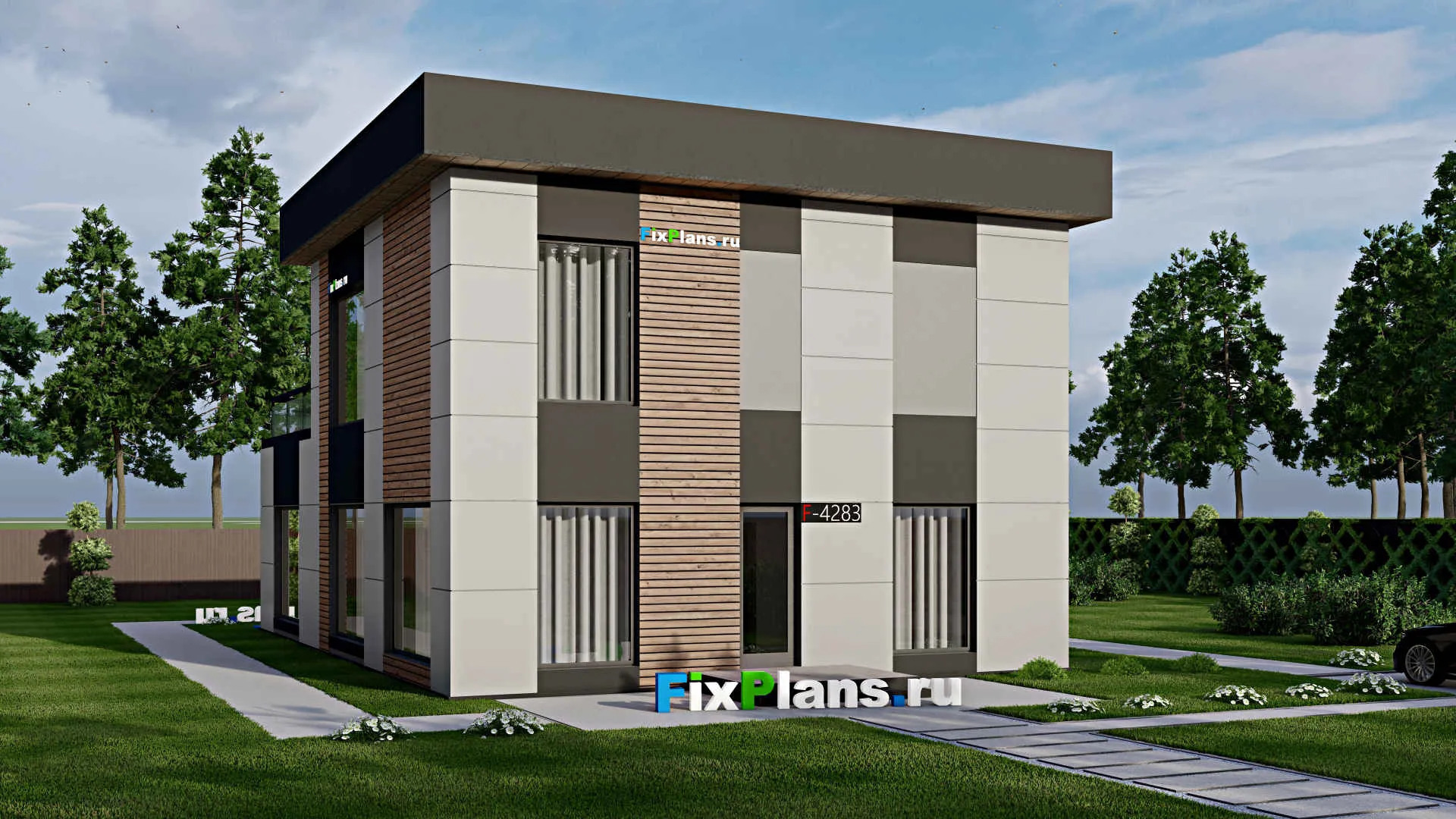 F-4283 - Проект двухэтажного дома 10 на 15, площадью 240 м² с террасой и 4 спальнями