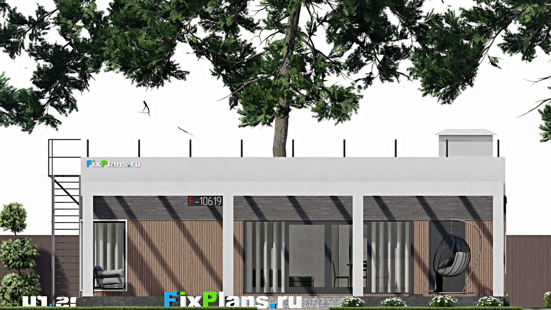 F-10619 - Проект одноэтажного дома 13 на 13, площадью 160 м² с террасой и 3 спальнями