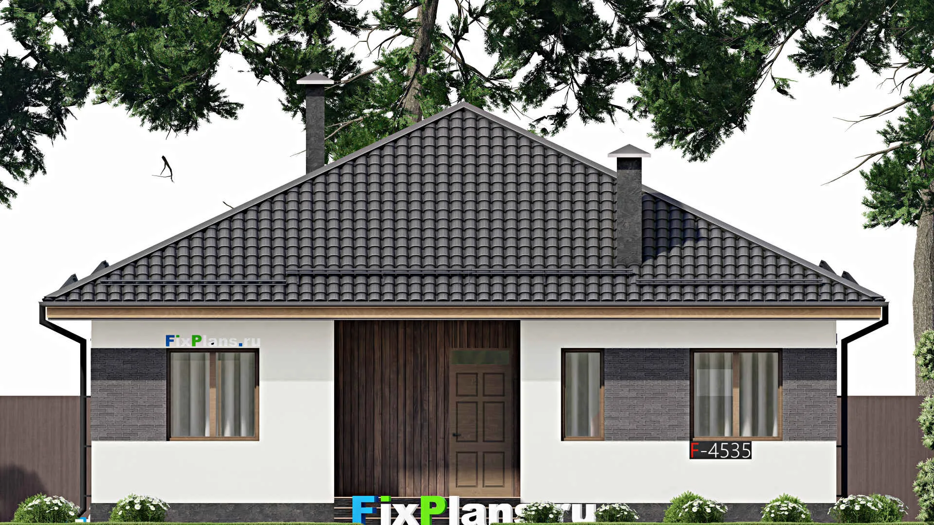 F-4535 - Проект одноэтажного дома 12 на 13, площадью 130 м² с террасой и 3 спальнями