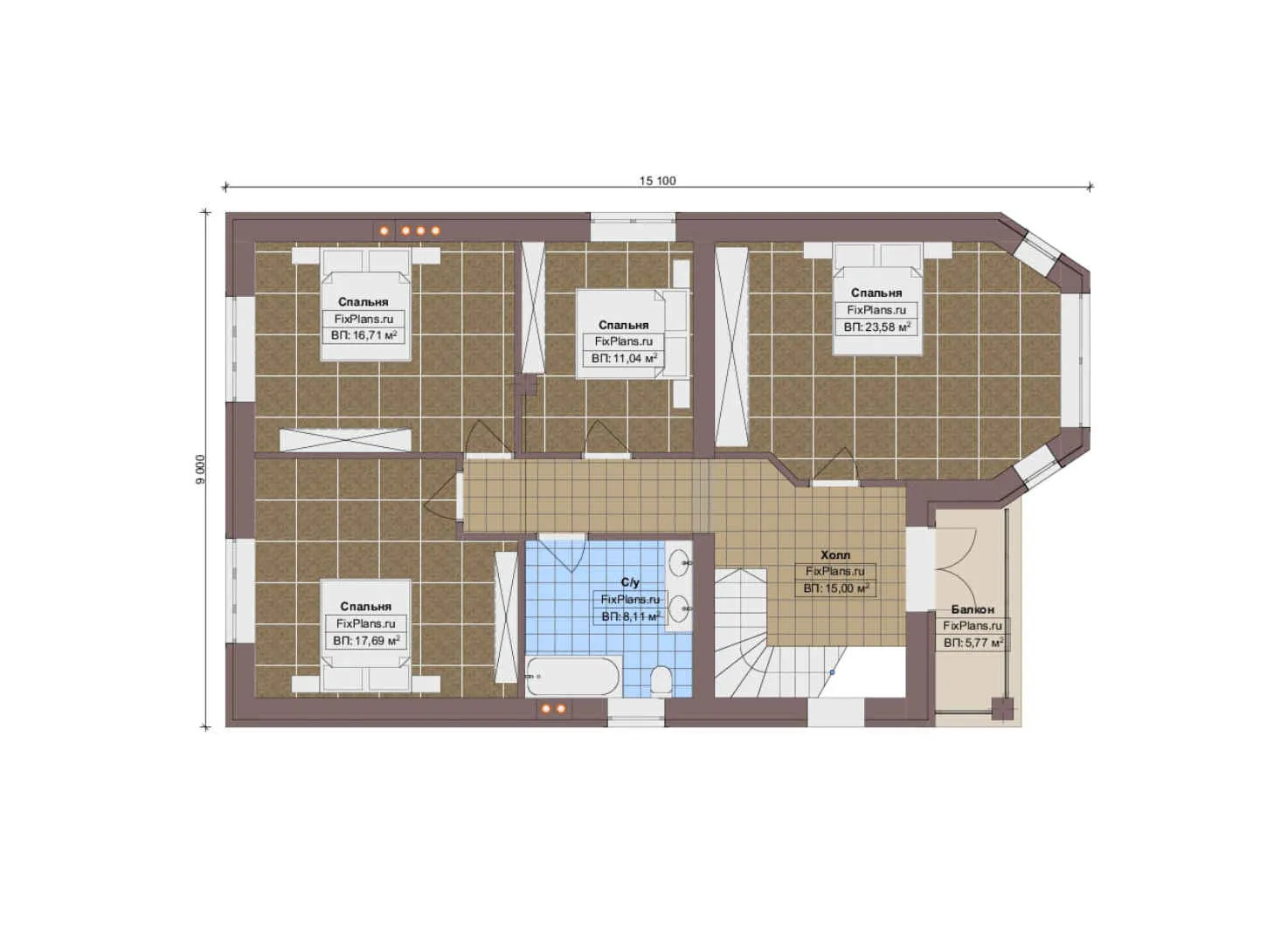 F-17990 - Планы двухэтажного дома 9 на 18, площадью 220 м² с террасой, балконом и 4 спальнями