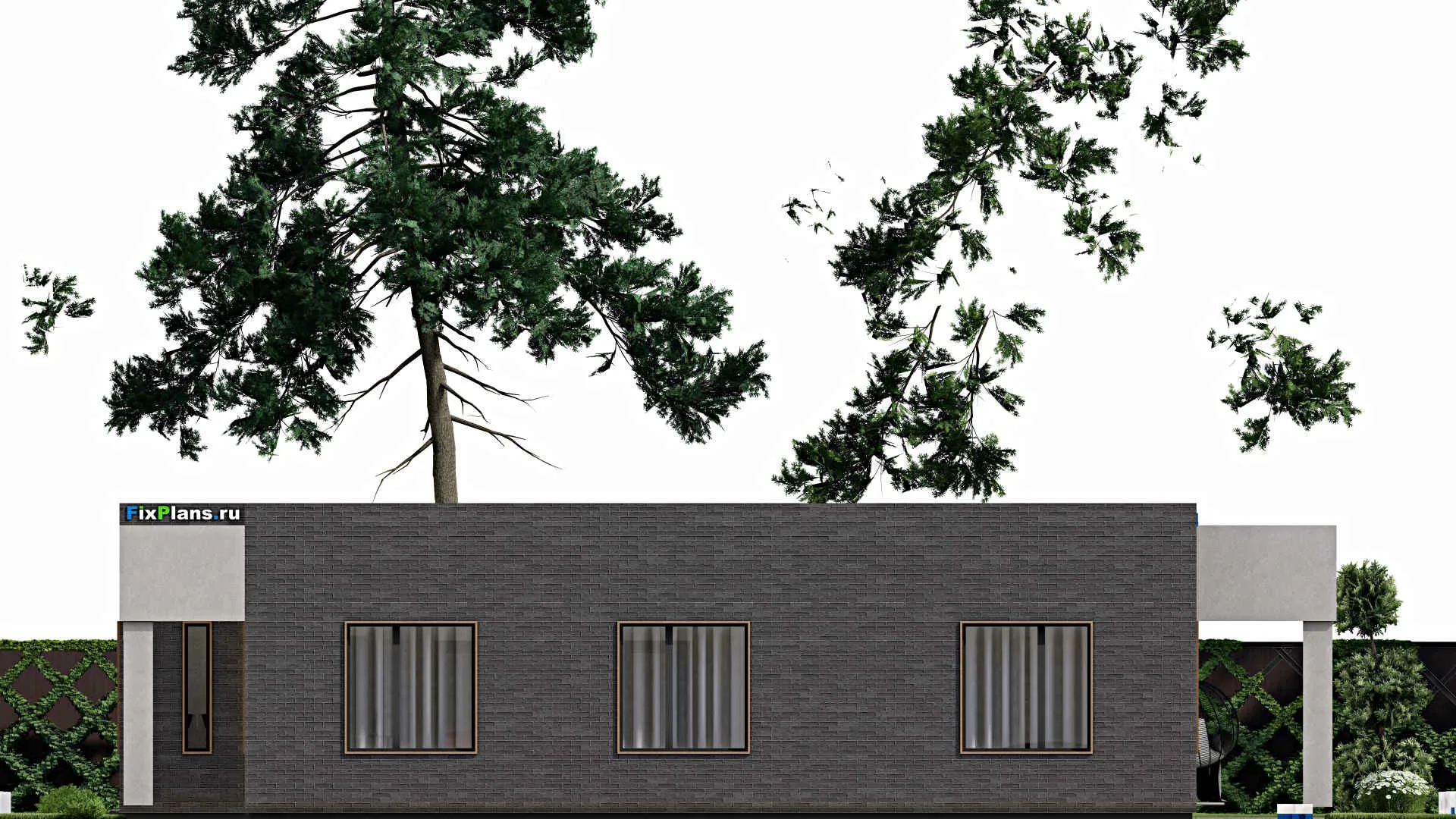 F-7082 - План одноэтажного дома 17 на 21, площадью 280 м² с террасой и 4 спальнями