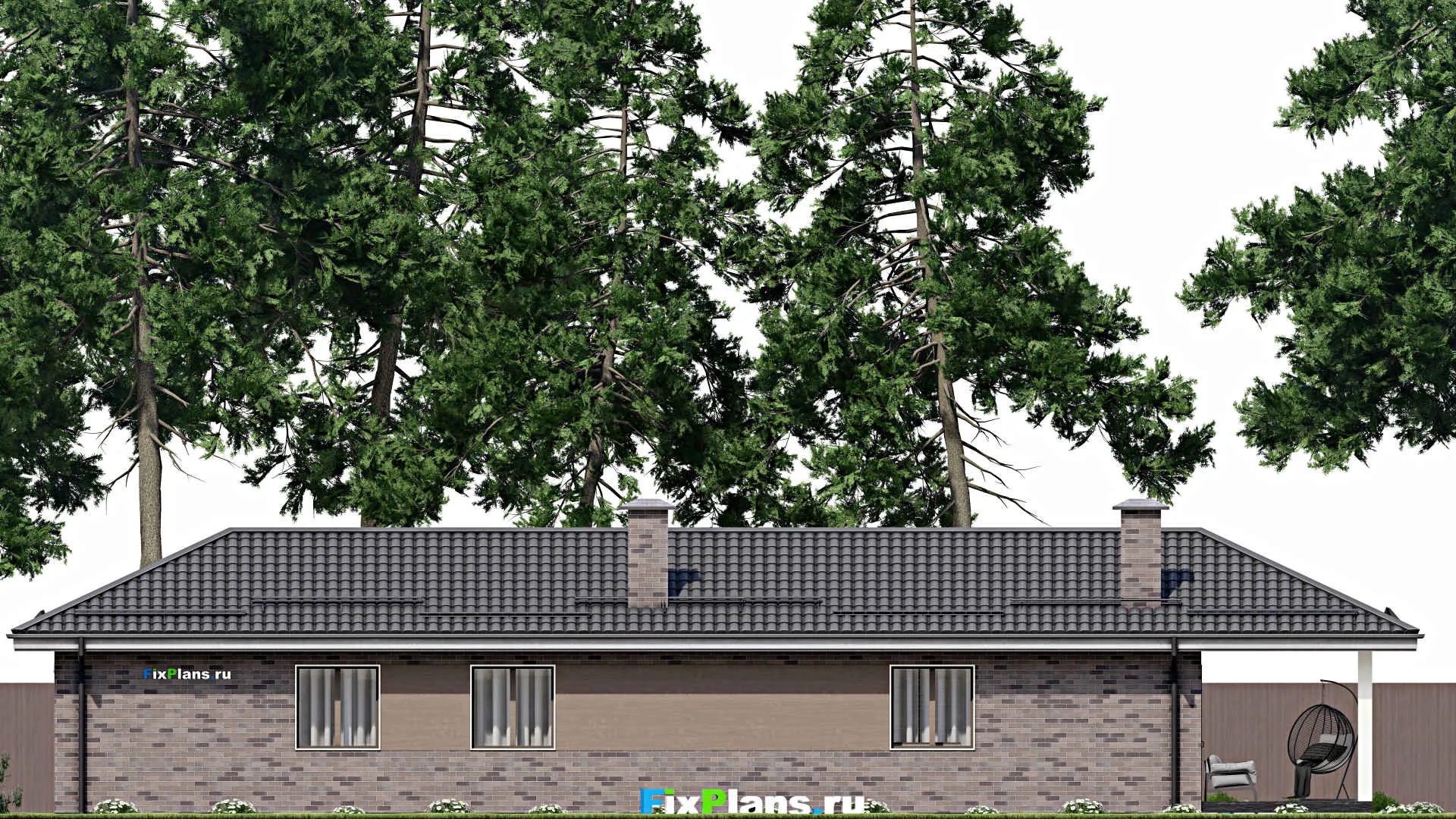 F-4409 - Проект одноэтажного дома 7 на 21, площадью 120 м² с террасой и 3 спальнями