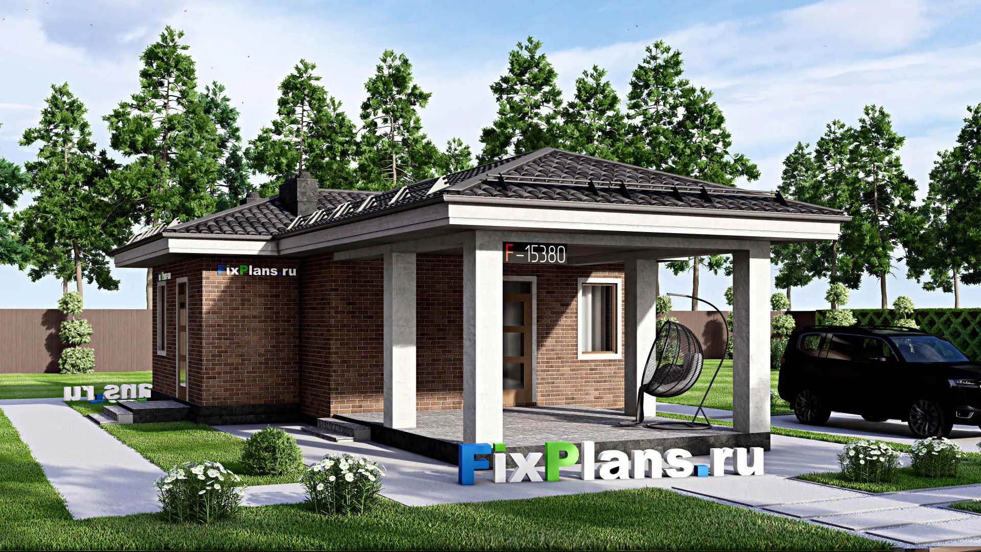 F-15380 - Проект бани 10 на 14, площадью 80 м² с комнатой отдыха, терассой и санузлом