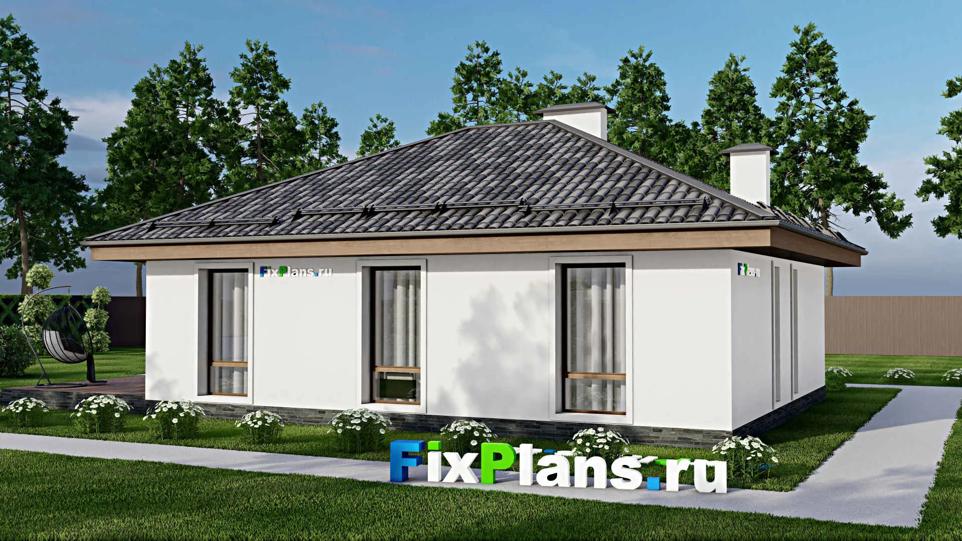 F-10952 - Проект одноэтажного дома 12 на 16, площадью 140 м² с террасой и 3 спальнями