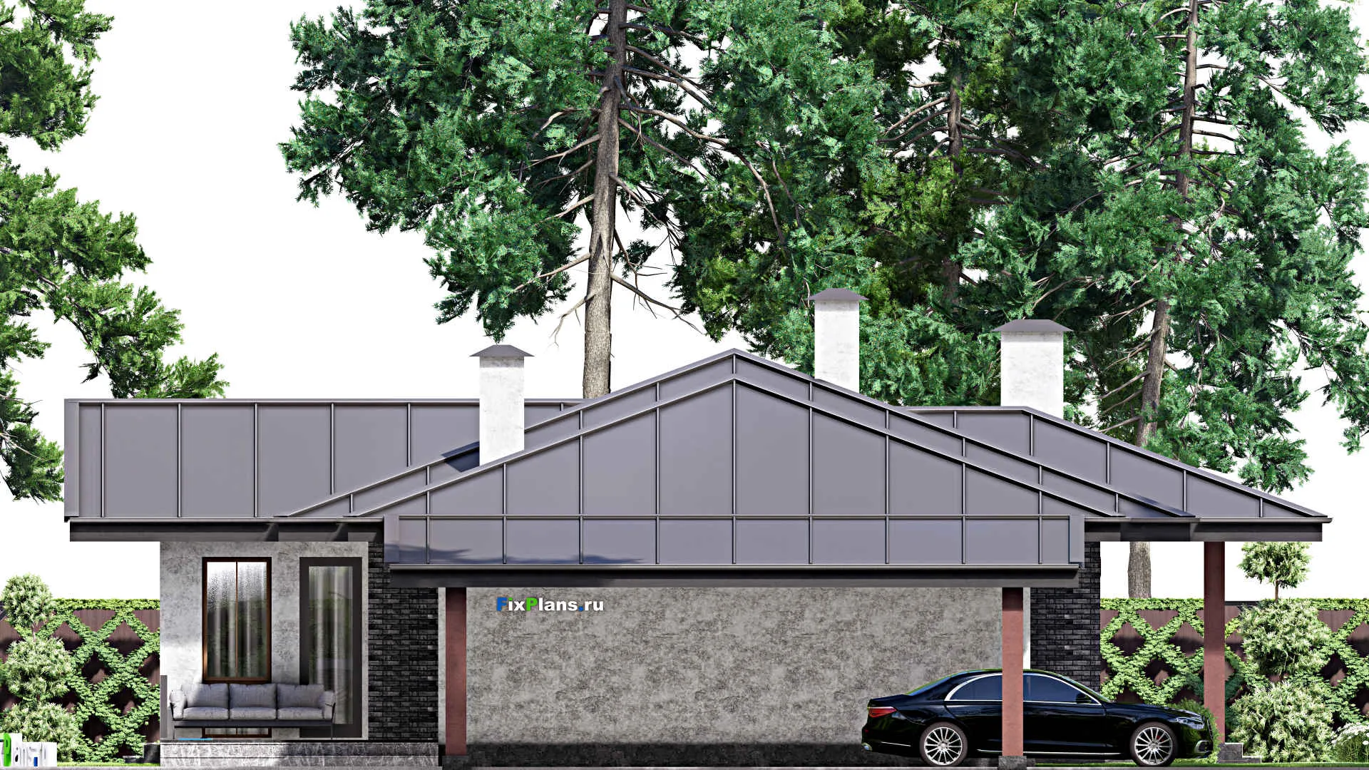 F-15182 - Проект одноэтажного дома 16 на 23, площадью 270 м² с террасой и 5 спальнями