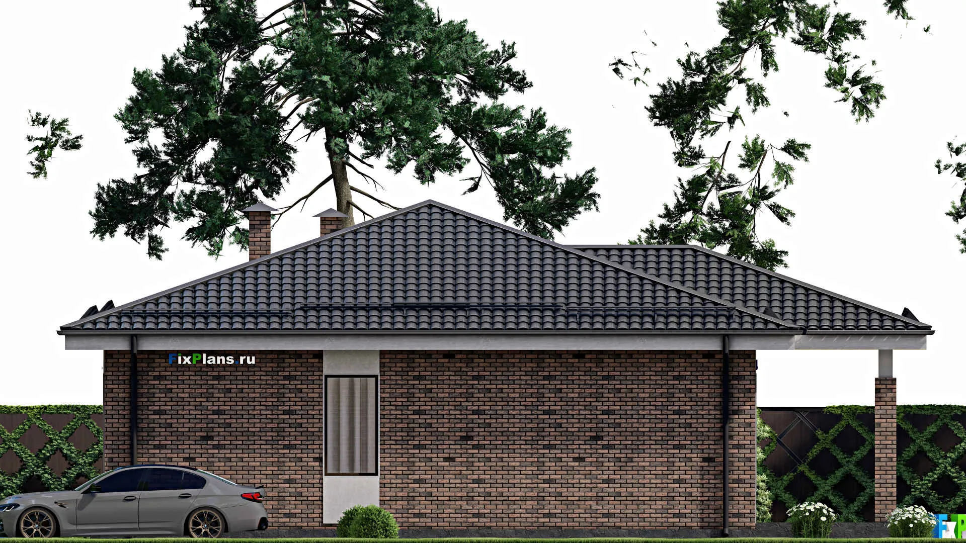 F-10097 - Проект одноэтажного дома 15 на 16, площадью 160 м² с террасой и 3 спальнями