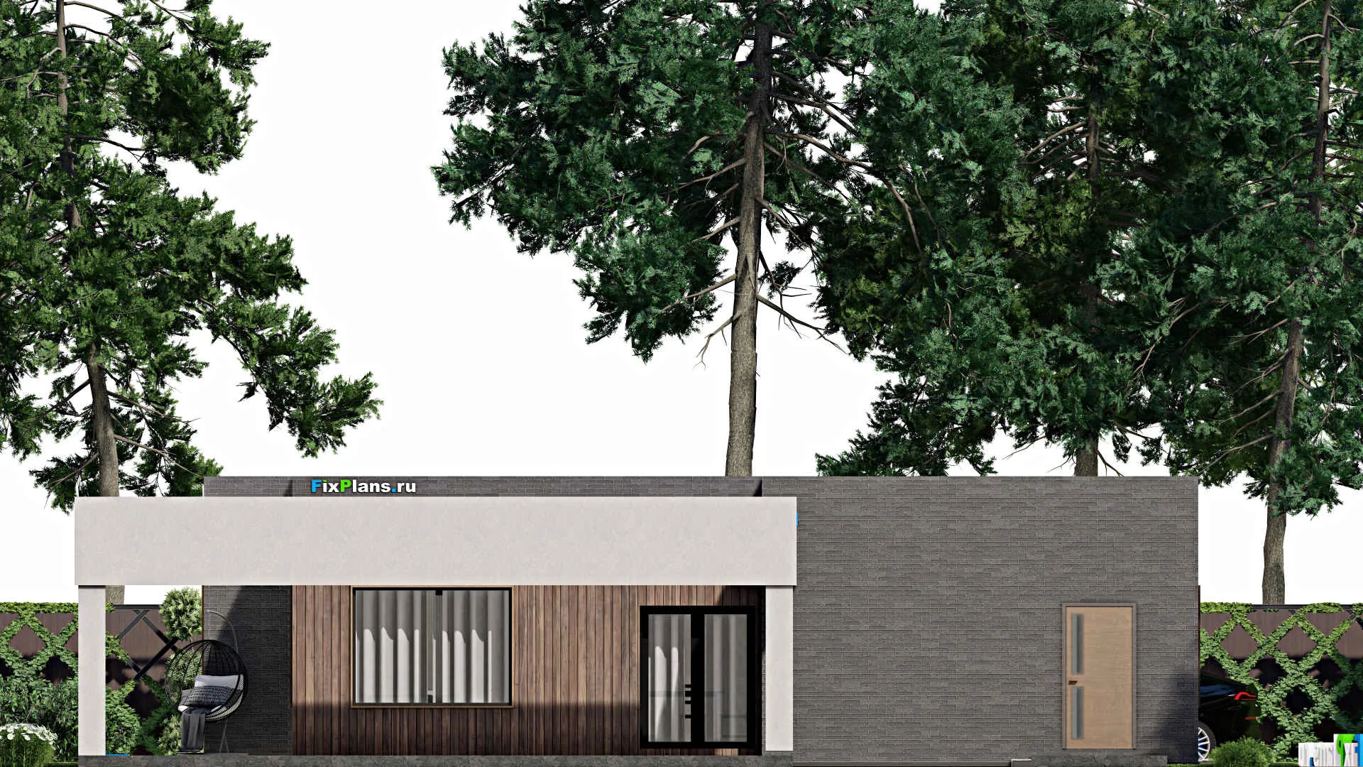 F-7082 - План одноэтажного дома 17 на 21, площадью 280 м² с террасой и 4 спальнями