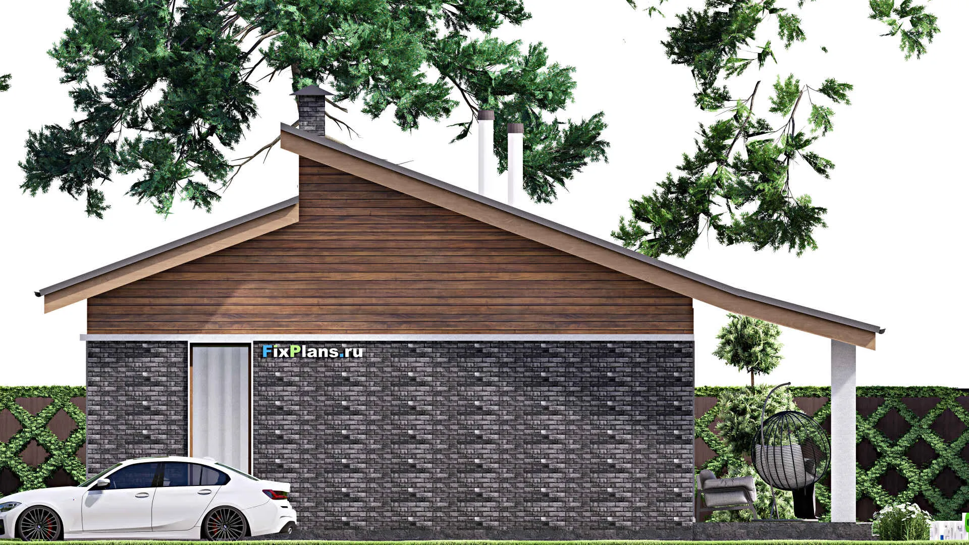 F-16829 - План одноэтажного дома 12 на 17, площадью 160 м² с террасой и 3 спальнями