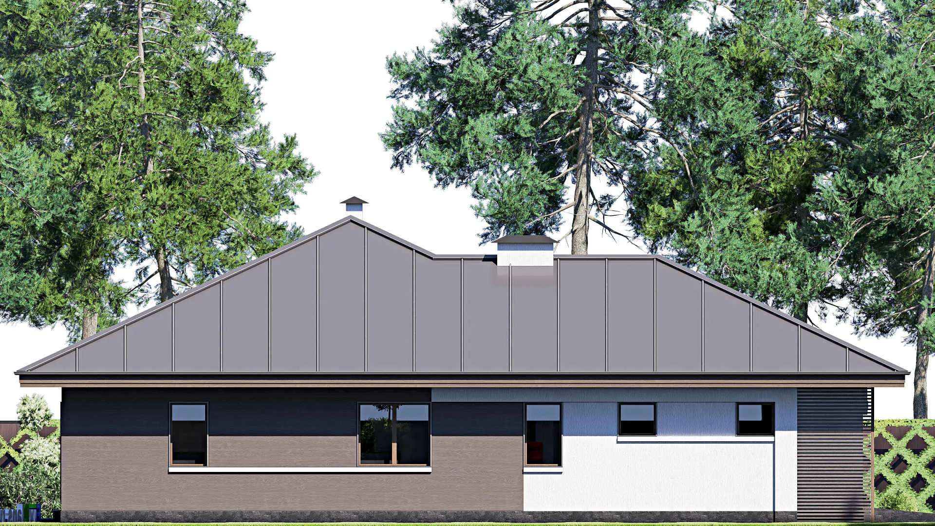 F-18224 - Проект одноэтажного дома 15 на 19, площадью 200 м² с террасой, гаражом на 2 машины и 3 спальнями