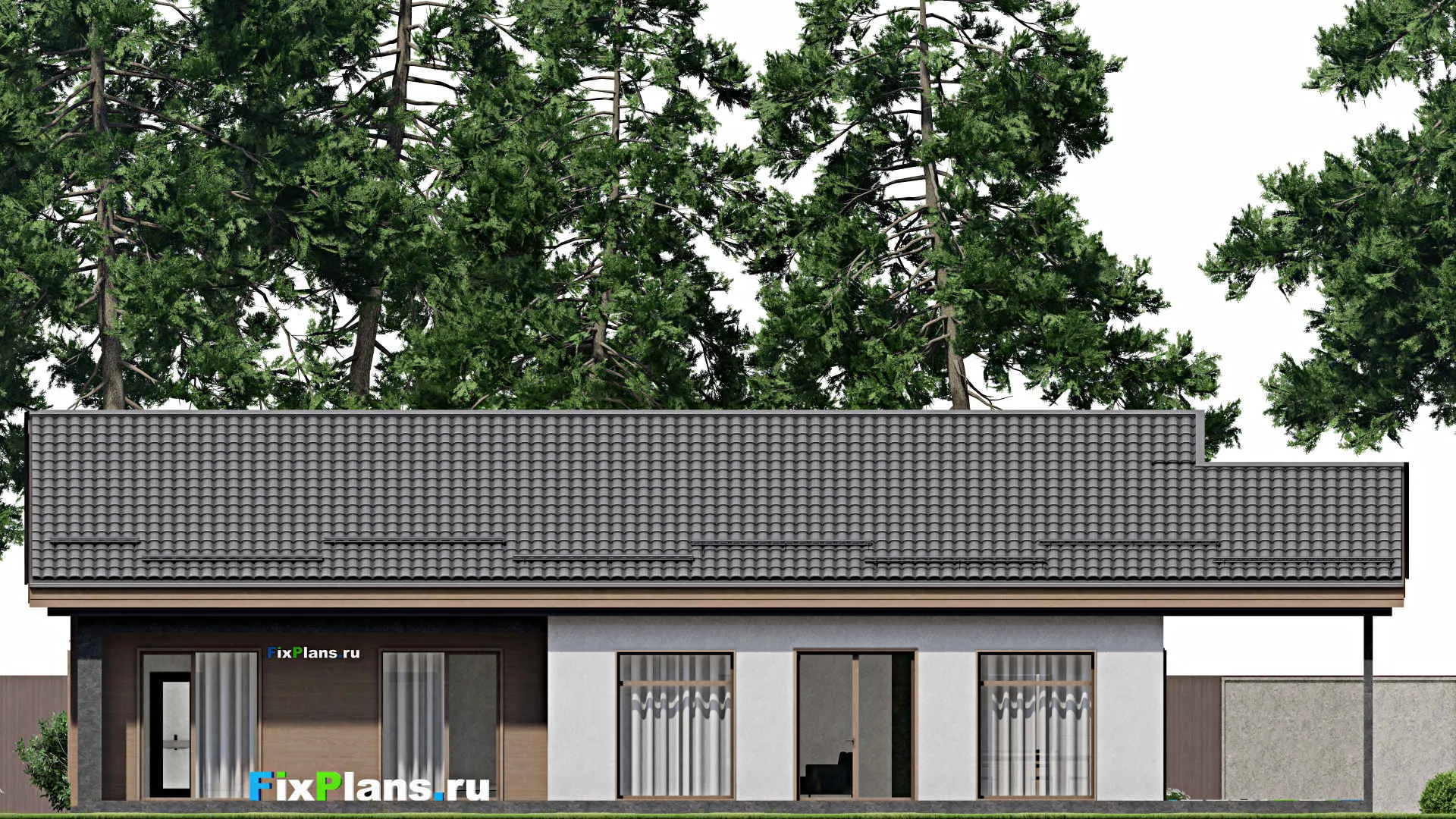 F-2492 - План одноэтажного дома 11 на 19, площадью 240 м² с террасой и 3 спальнями