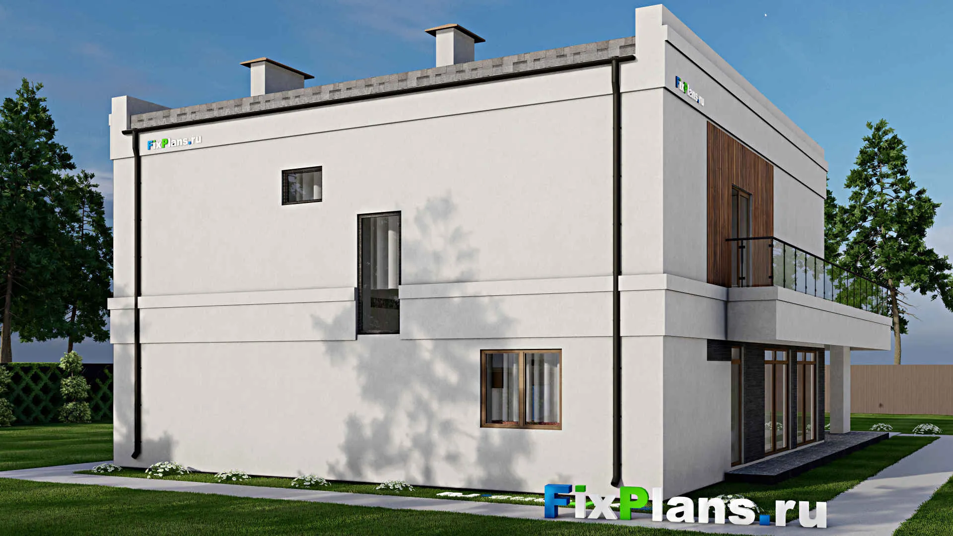 F-8693 - Проект двухэтажного дома 14 на 19, площадью 410 м² с террасой, балконом, баней и 5 спальнями