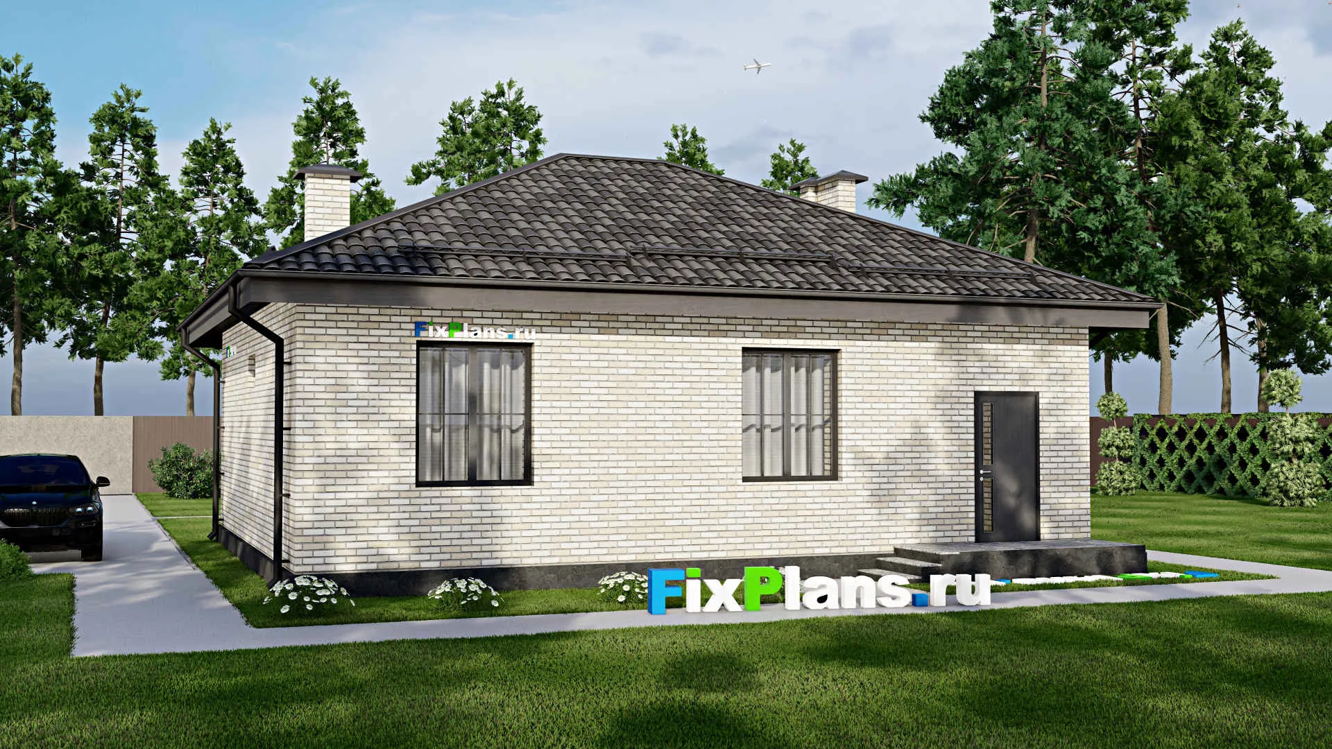 F-5606 - Проект одноэтажного дома 12 на 12, площадью 100 м² с 3 спальнями