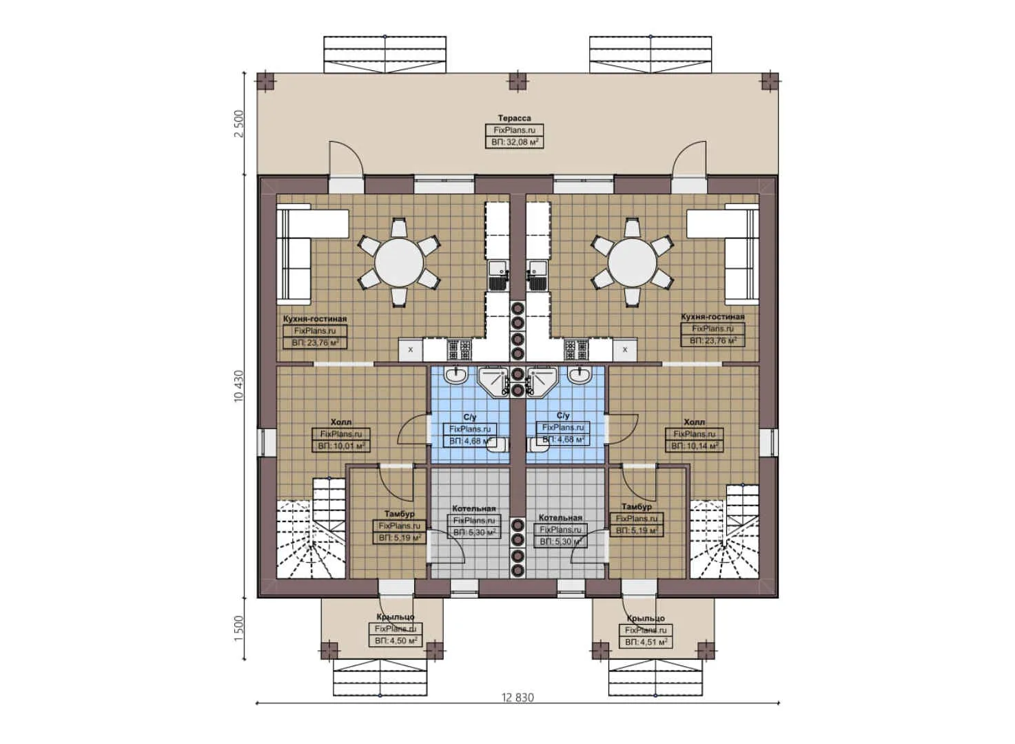 F-4454 - Планы дома с мансардой 11 на 13, площадью 240 м² с террасой и 6 спальнями