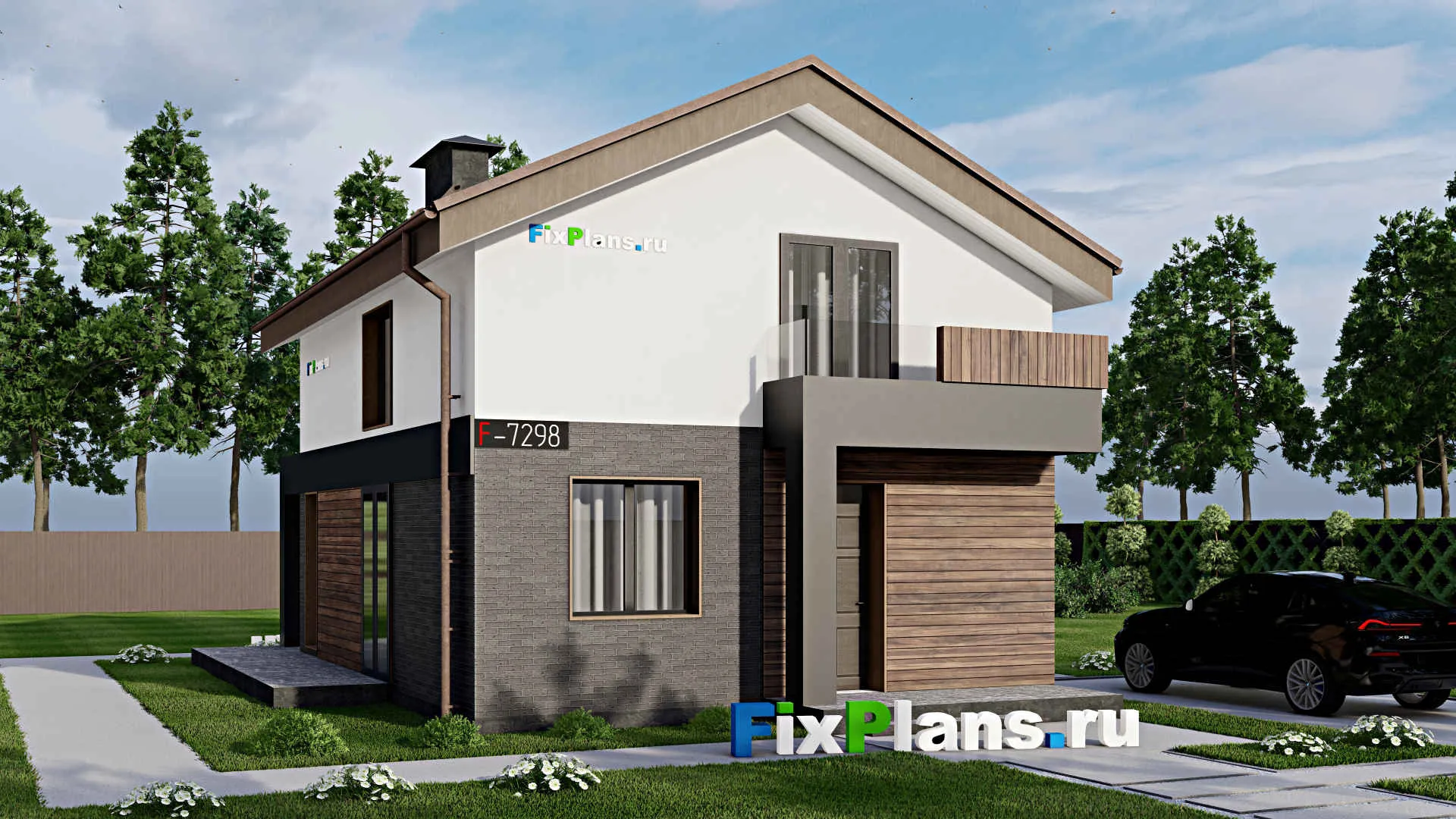 F-7298 - Проект дома с мансардой 9 на 13, площадью 130 м² с террасой, балконом и 3 спальнями