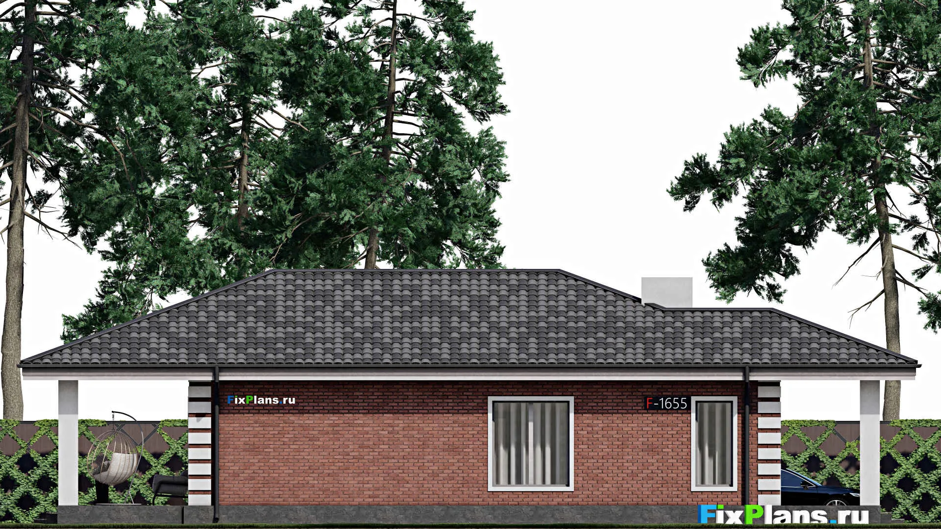 F-1655 - План одноэтажного дома 10 на 14, площадью 150 м² с террасой и 3 спальнями