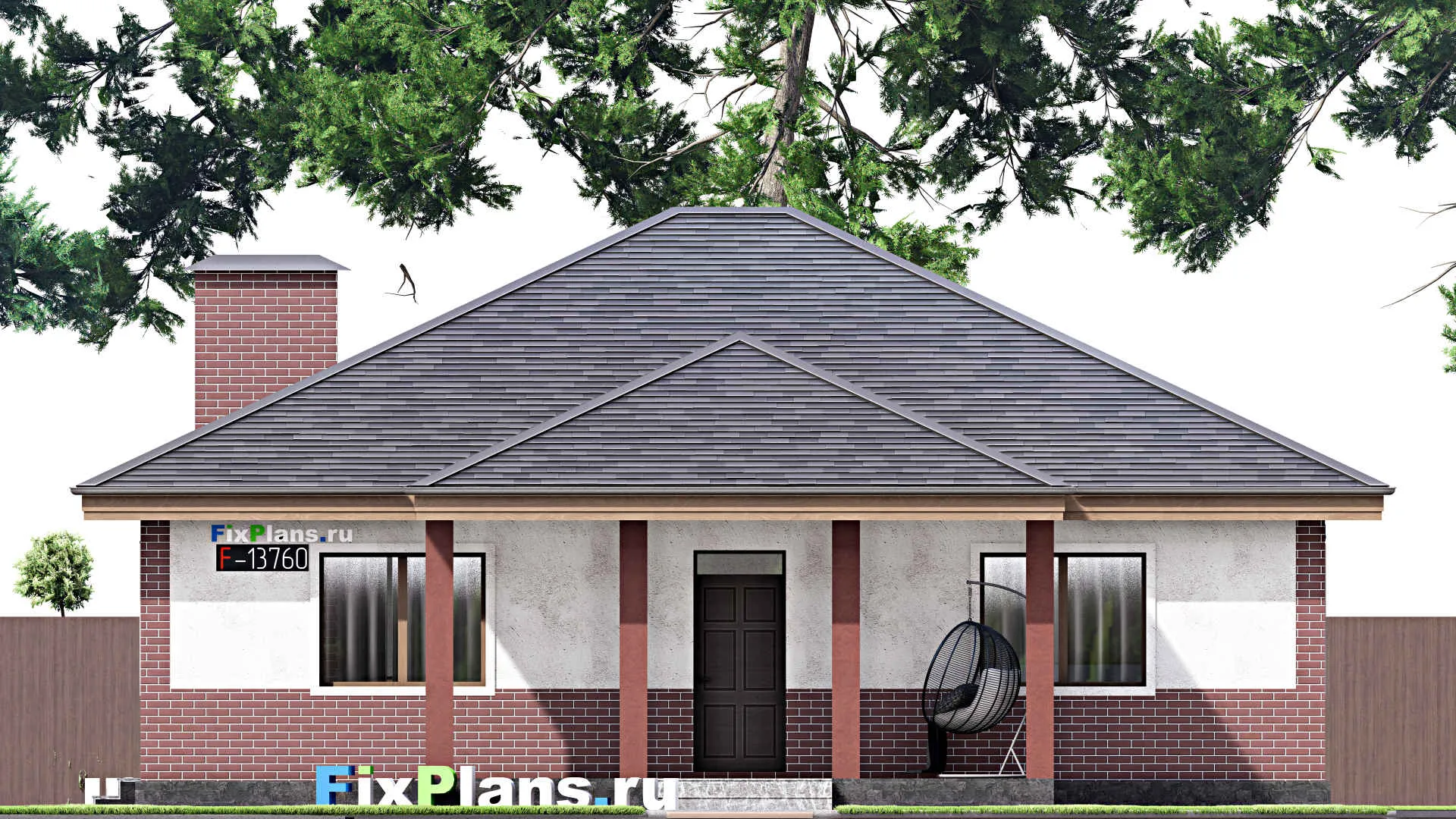 F-13760 - Проект одноэтажного дома 13 на 14, площадью 130 м² с террасой и 3 спальнями