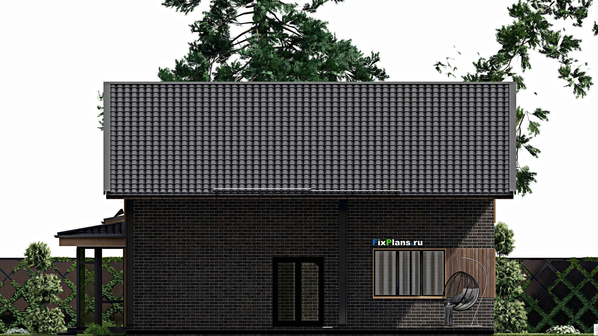 F-4625 - Планы дома с мансардой 13 на 18, площадью 230 м² с террасой, балконом, баней, гаражом на 1 машину и 3 спальнями