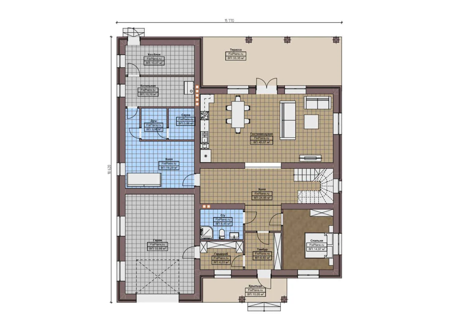 F-10349 - Планы двухэтажного дома 16 на 19, площадью 330 м² с 5 спальнями