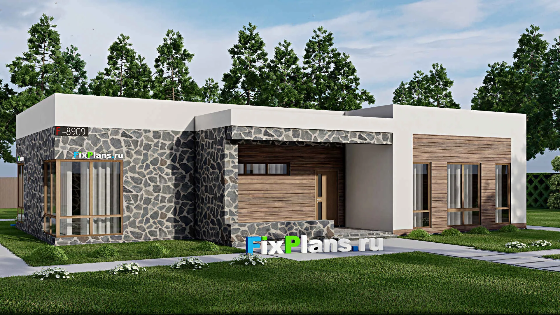 F-8909 - Проект бани 18 на 18, площадью 220 м² с терассой, санузлом и спальней