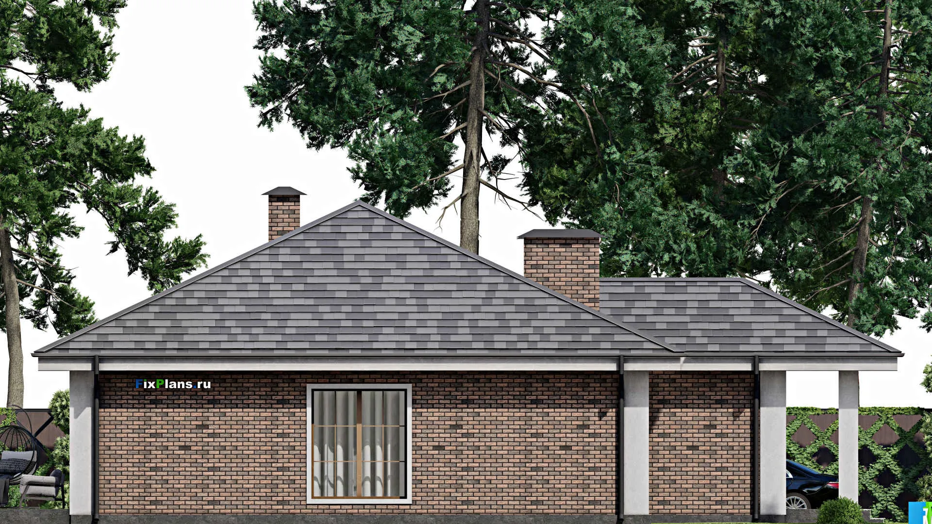 F-12086 - Проект одноэтажного дома 16 на 20, площадью 180 м² с террасой и 3 спальнями