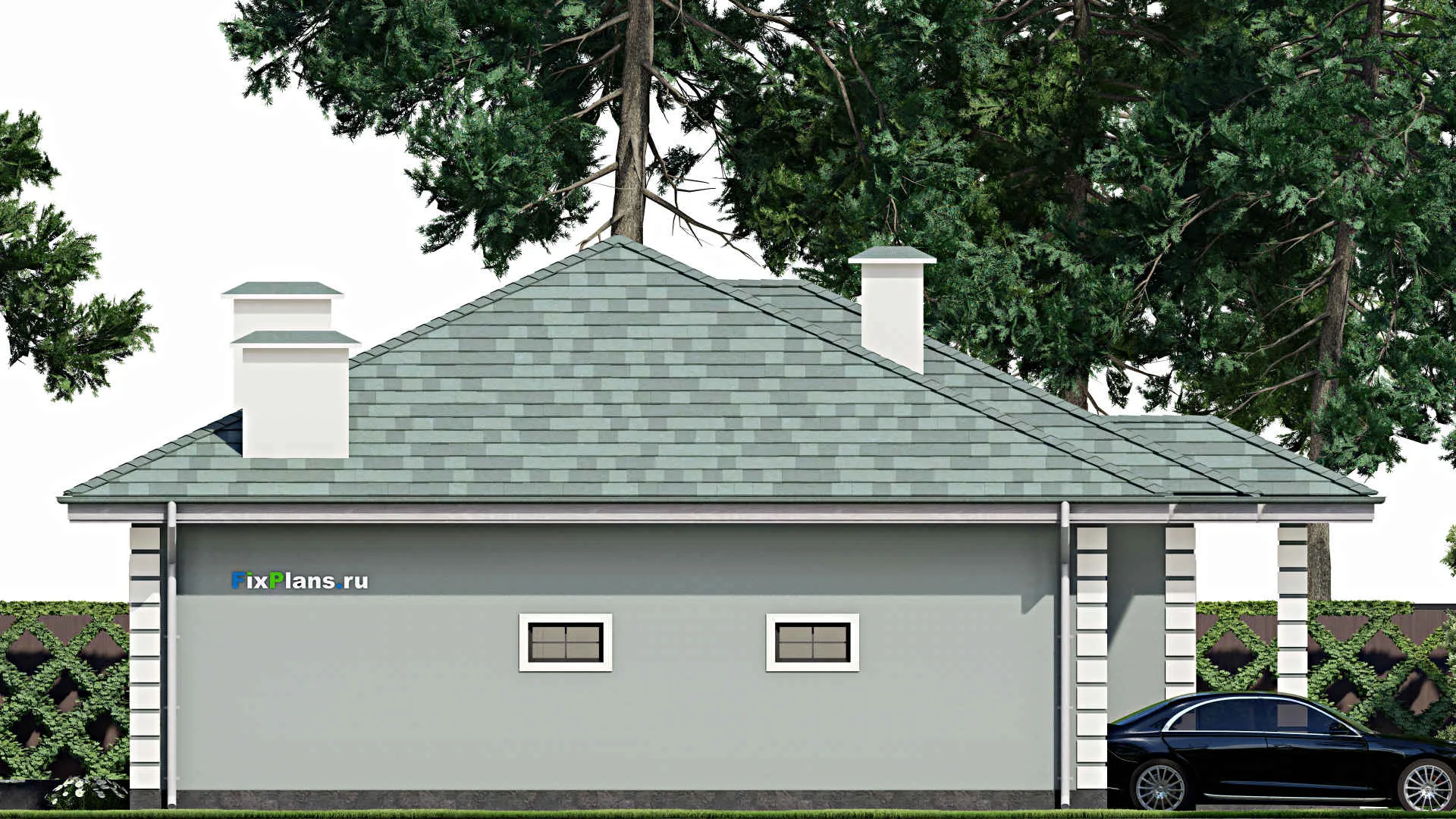 F-5480 - План одноэтажного дома 12 на 13, площадью 120 м² с гаражом на 1 машину и 3 спальнями