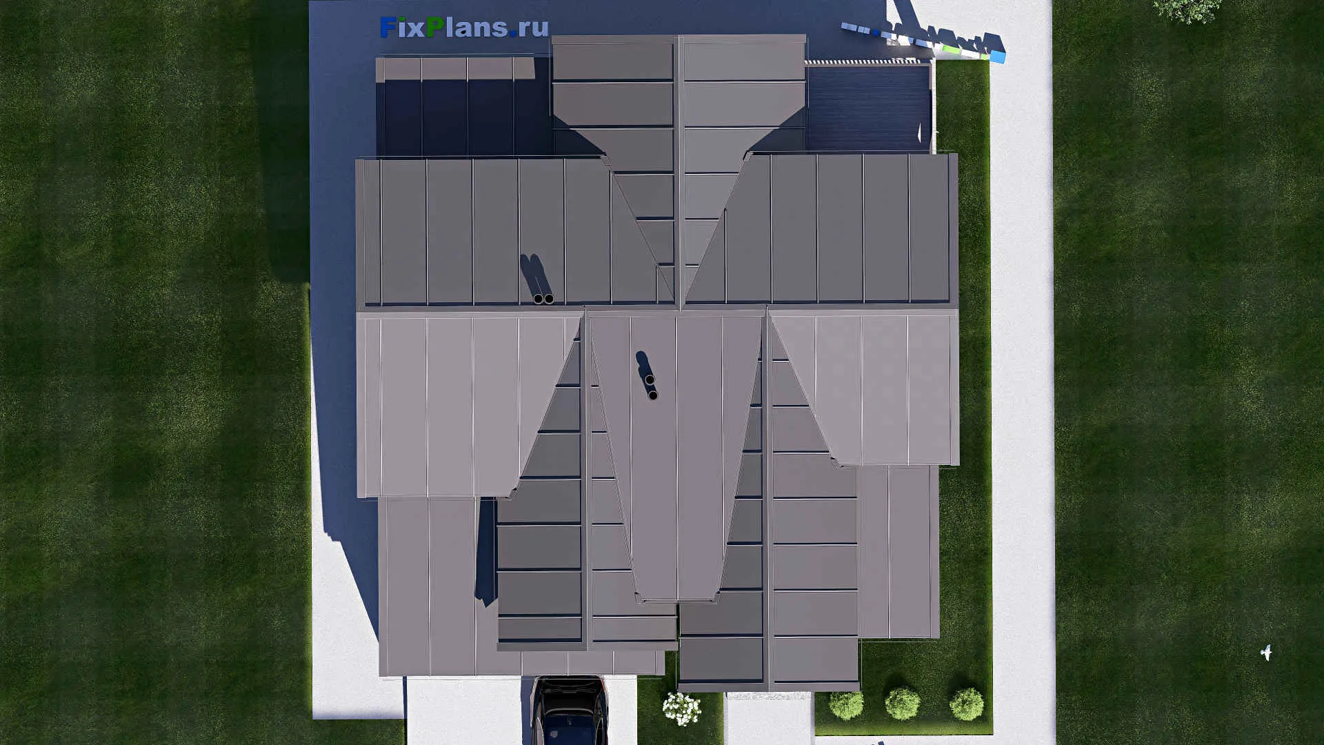 F-20411 - Планы дома с мансардой 14 на 15, площадью 240 м² с террасой, балконом, гаражом на 1 машину и 5 спальнями