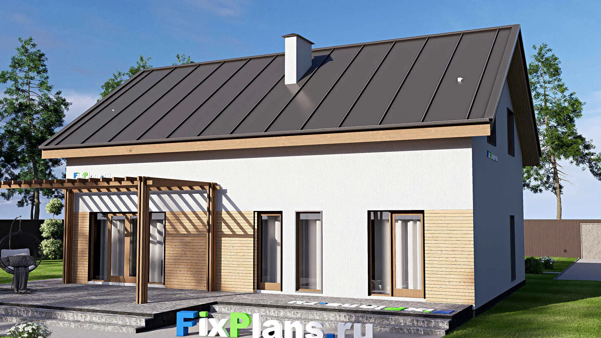 F-18557 - Проект дома с мансардой 15 на 16, площадью 240 м² с террасой и 5 спальнями