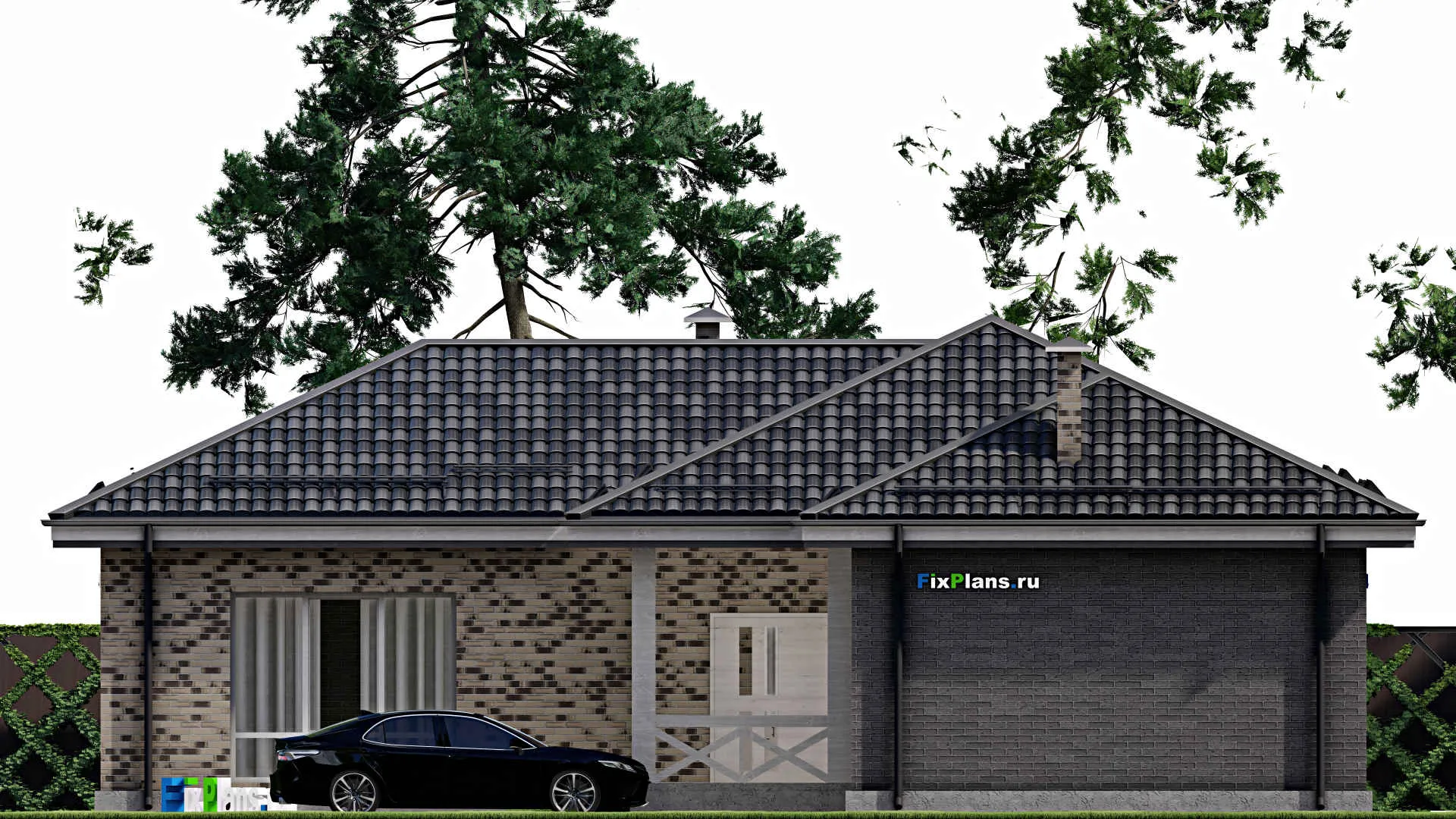 F-5876 - Проект одноэтажного дома 16 на 21, площадью 190 м² с баней, бассейном и 2 спальнями