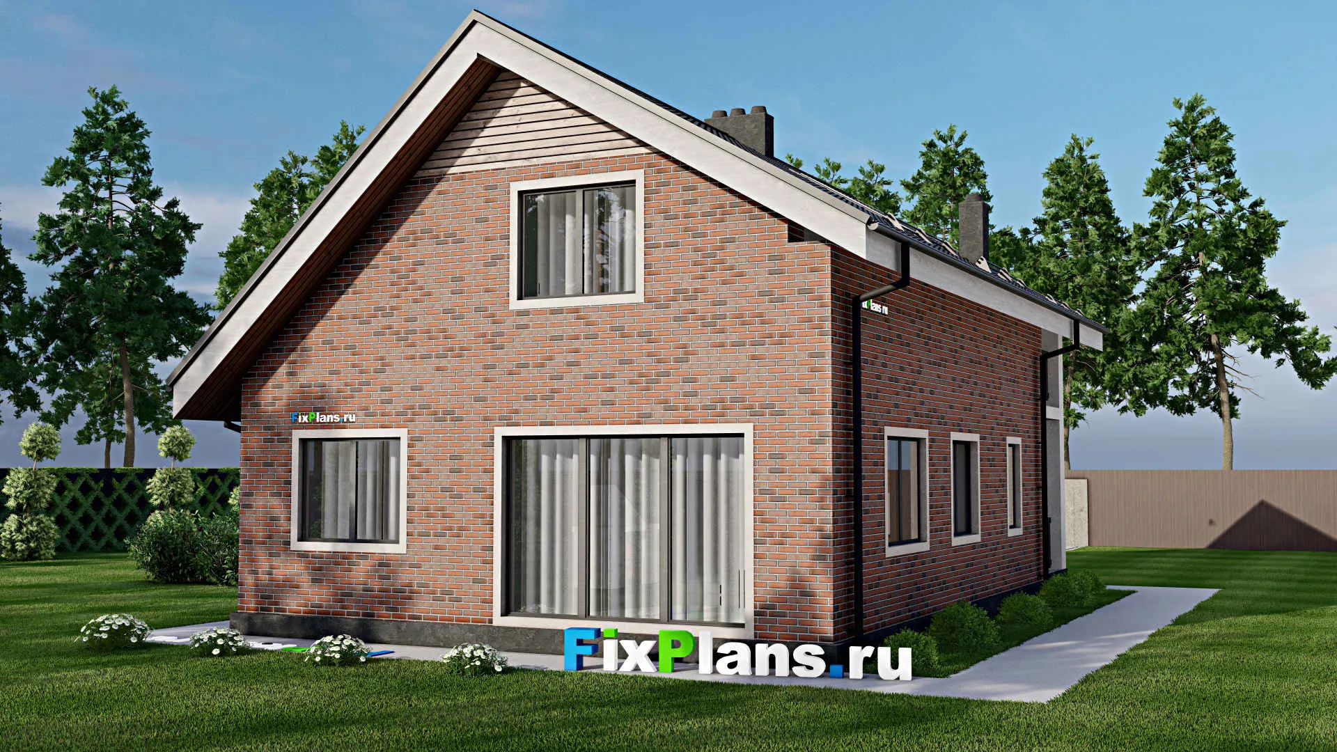 F-3059 - Планы дома с мансардой 9 на 14, площадью 150 м² с балконом, гаражом на 1 машину и 3 спальнями