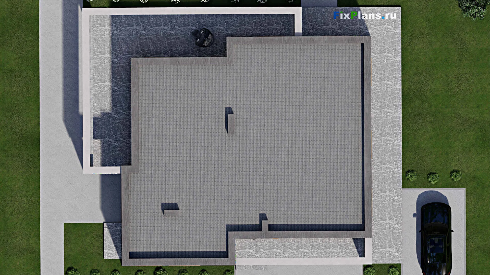 F-7082 - План одноэтажного дома 17 на 21, площадью 280 м² с террасой и 4 спальнями