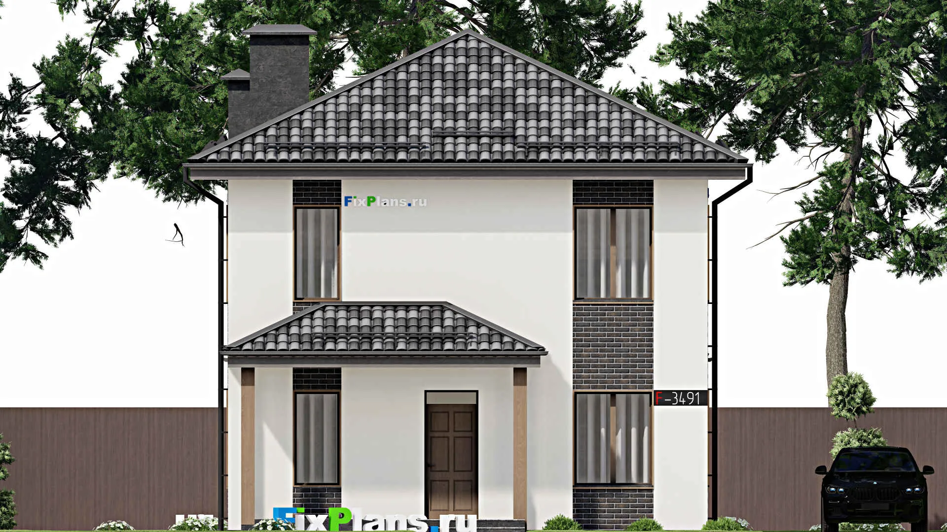 F-3491 - Проект двухэтажного дома 9 на 10, площадью 160 м² с террасой и 4 спальнями