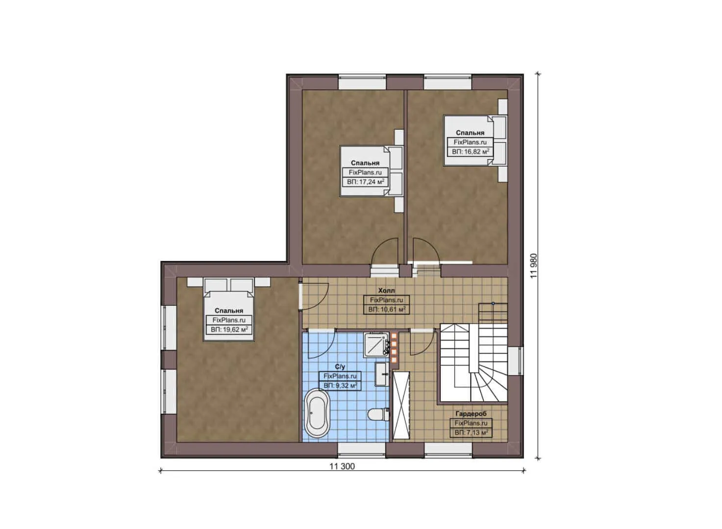 F-6821 - Планы дома с мансардой 13 на 14, площадью 180 м² с 4 спальнями