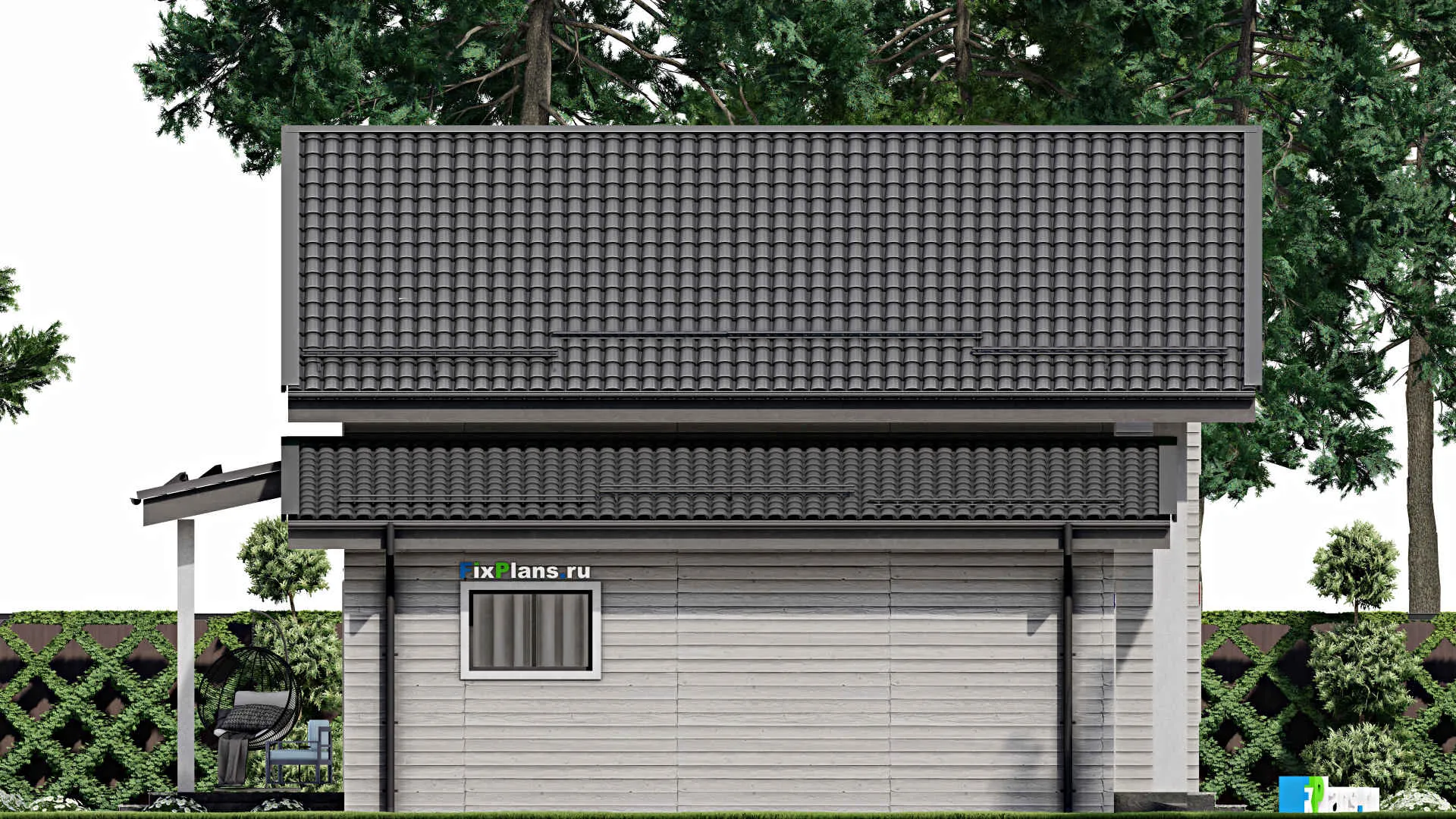 F-3068 - Планы дома с мансардой 11 на 13, площадью 170 м² с террасой, балконом, цокольным этажом, гаражом на 1 машину и 4 спальнями